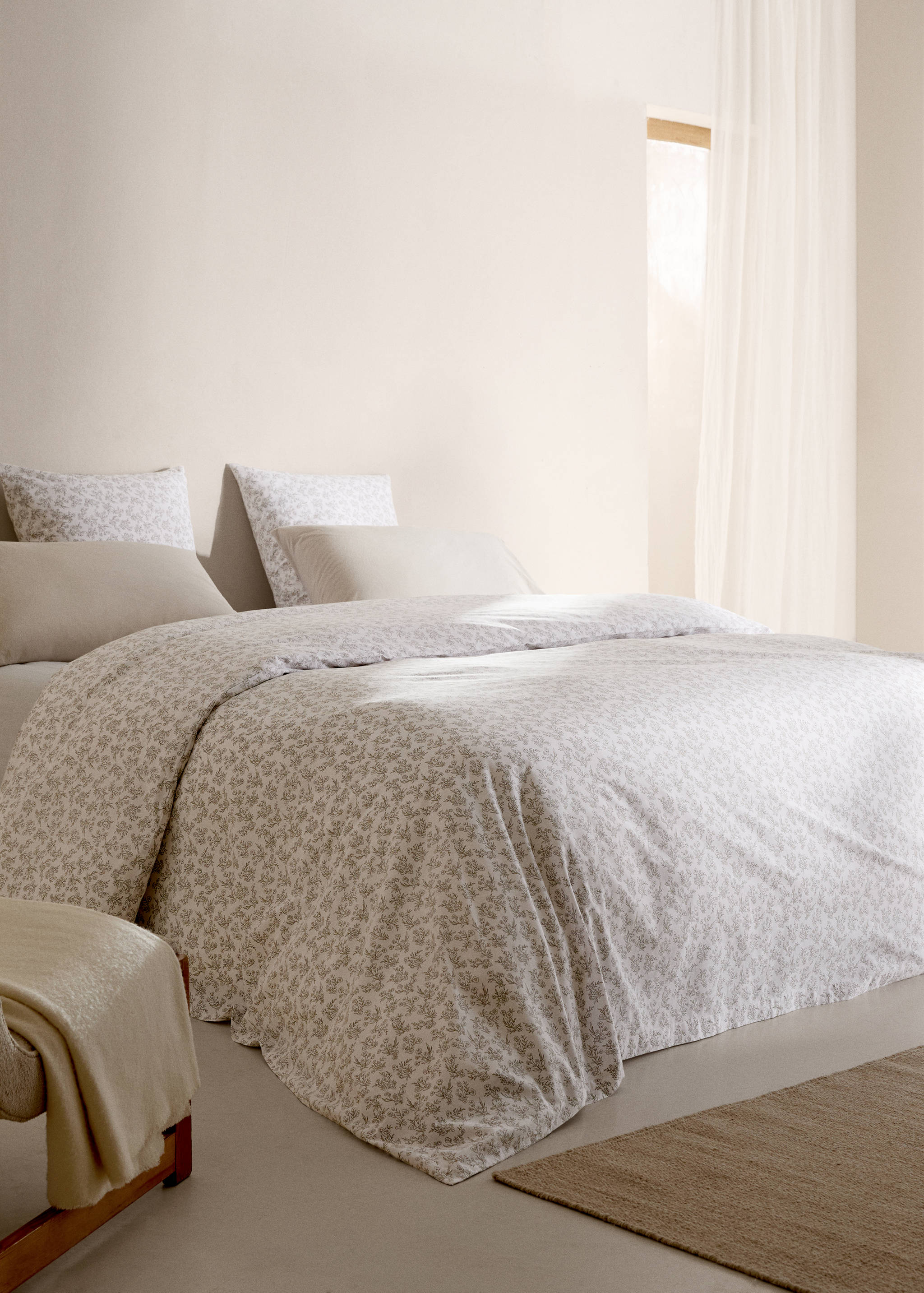 Cotton duvet cover with flower design Single bed - General plane