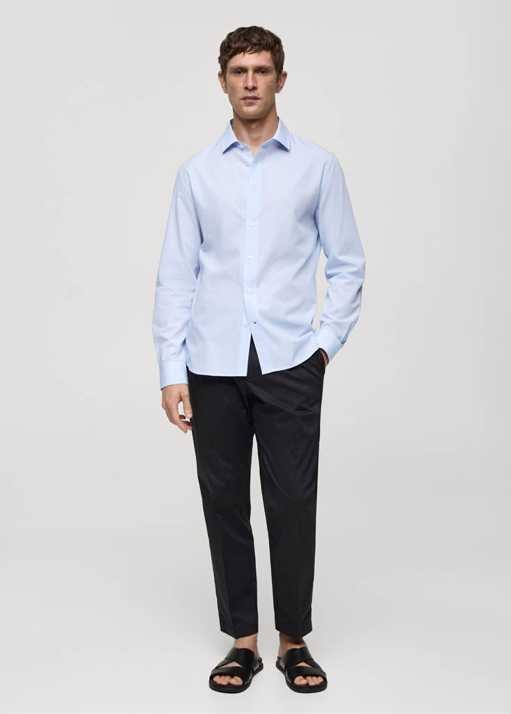 Regular-fit striped 100% cotton shirt — Sky Blue