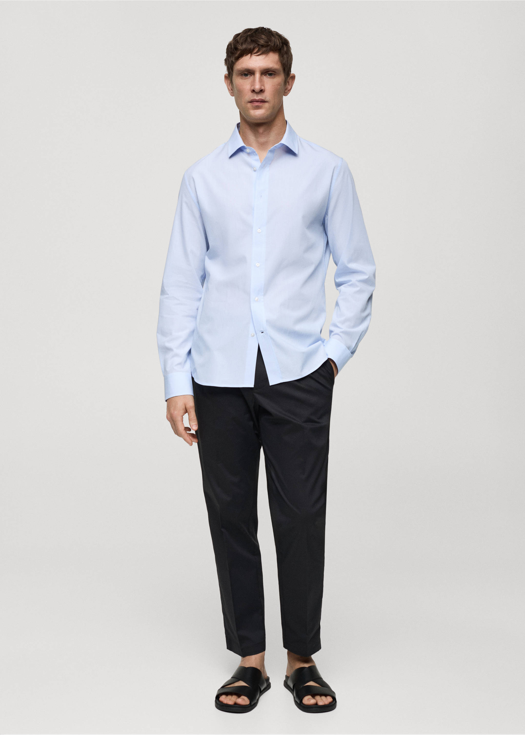 Regular-fit striped 100% cotton shirt - General plane, Sky Blue. Ref: 77022537-00.