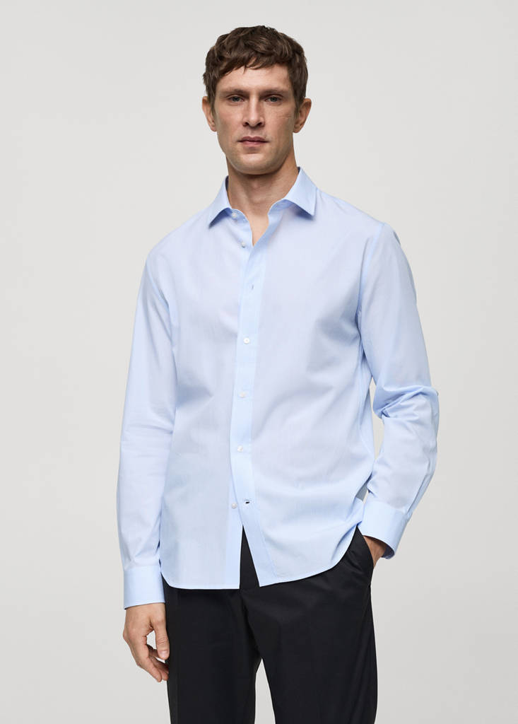 Regular-fit striped 100% cotton shirt — Sky Blue