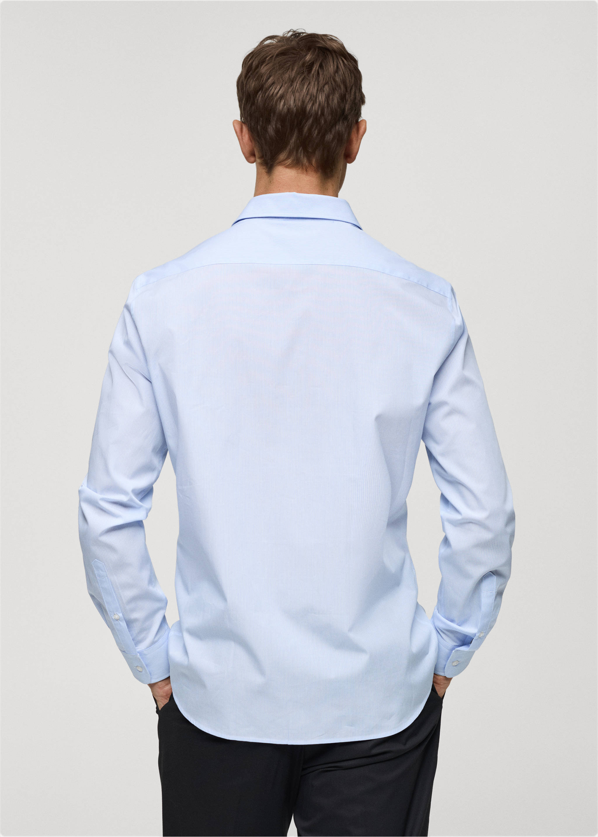 Regular-fit striped 100% cotton shirt - Reverse of the article, Sky Blue. Ref: 77022537-00.