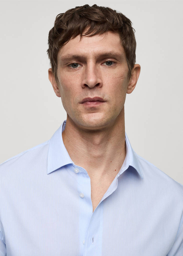 Regular-fit striped 100% cotton shirt — Sky Blue