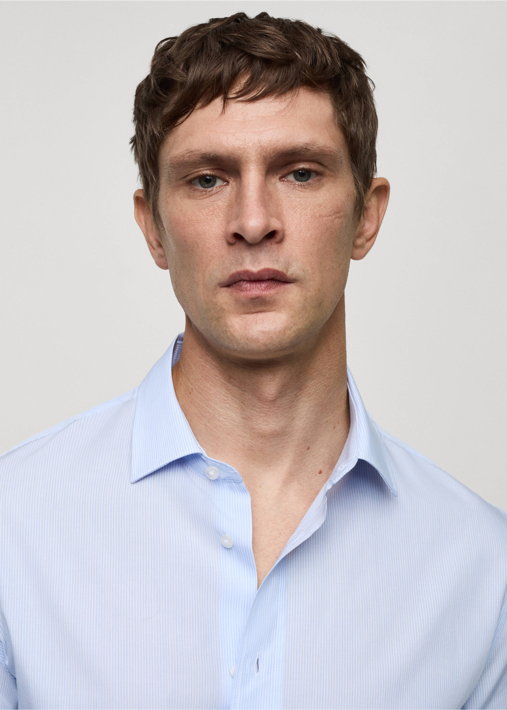 Regular-fit striped 100% cotton shirt - Details of the article 1, Sky Blue. Ref: 77022537-00.