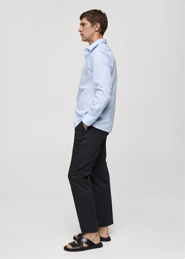 Regular-fit striped 100% cotton shirt — Sky Blue