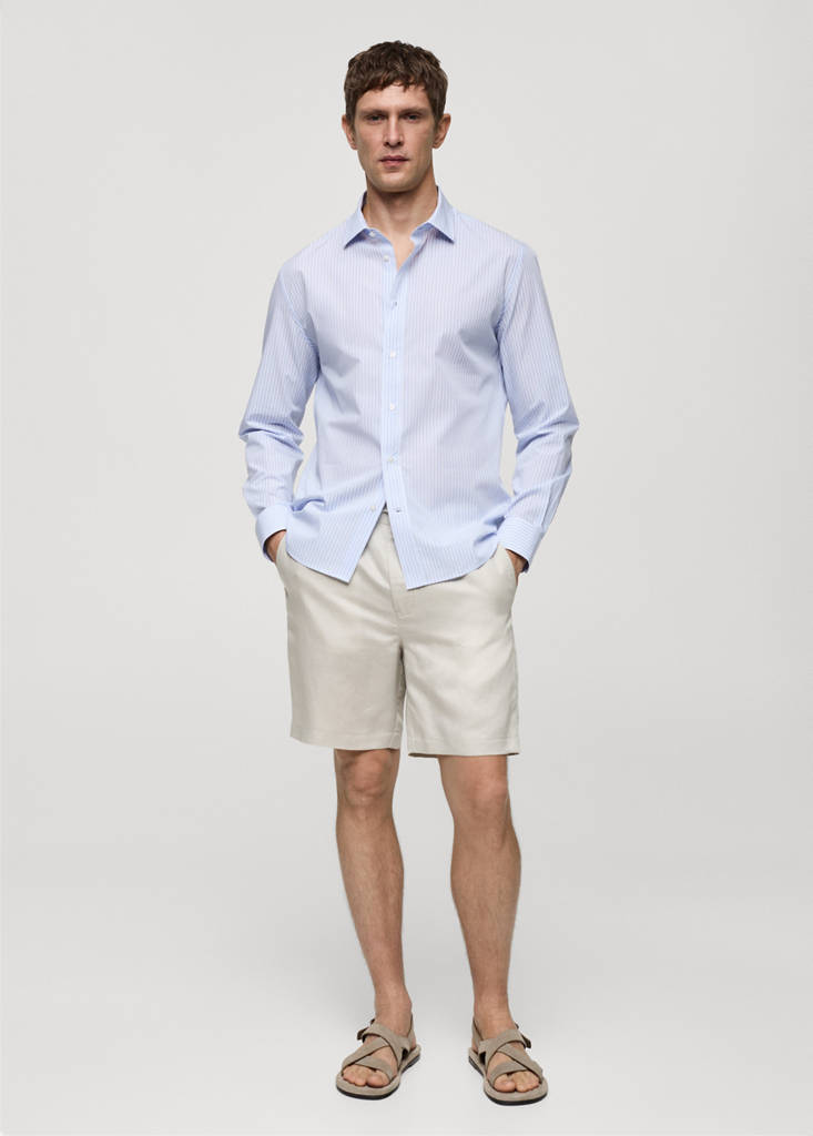 Regular-fit striped 100% cotton shirt — Blue
