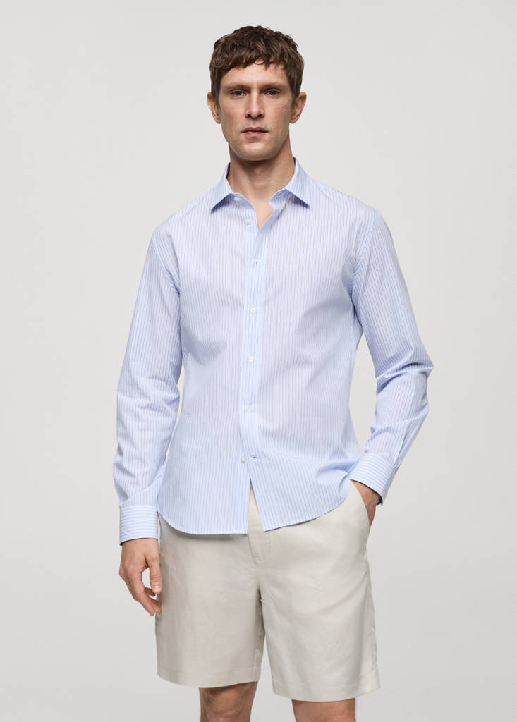 Regular-fit striped 100% cotton shirt — Blue