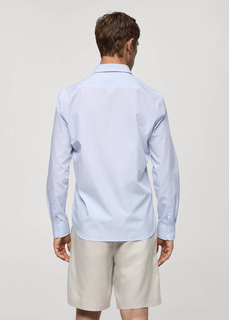 Regular-fit striped 100% cotton shirt — Blue