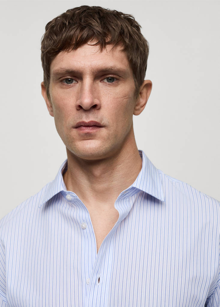 Regular-fit striped 100% cotton shirt — Blue