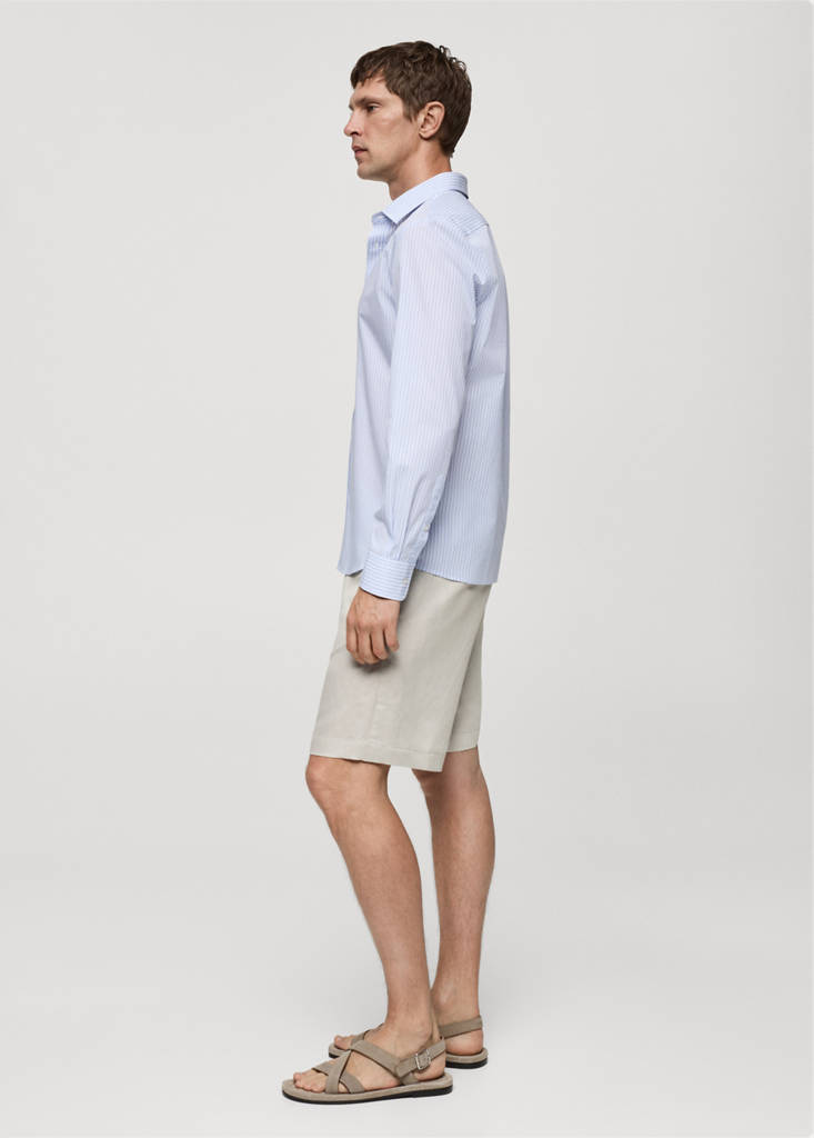 Regular-fit striped 100% cotton shirt — Blue