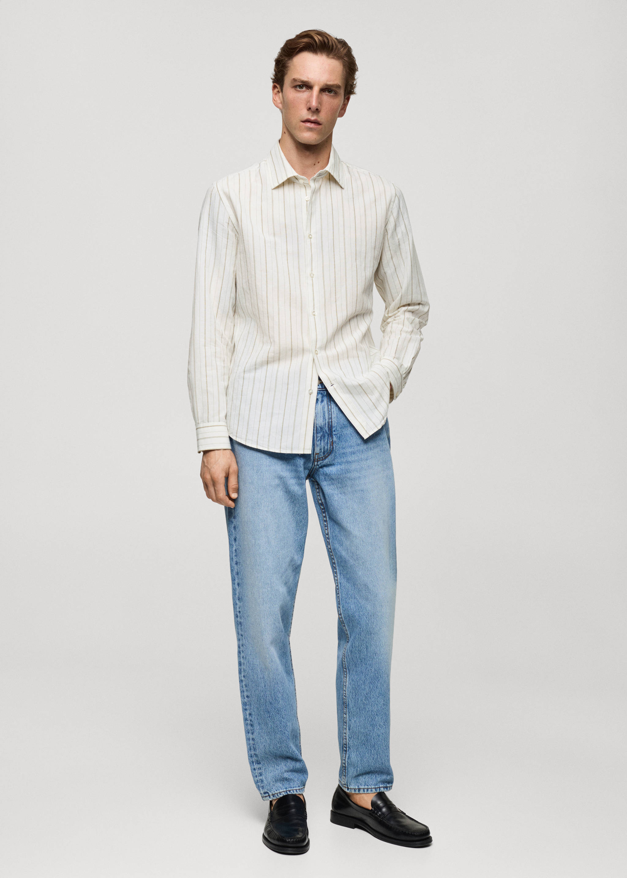 Regular-fit striped cotton-linen shirt - General plane