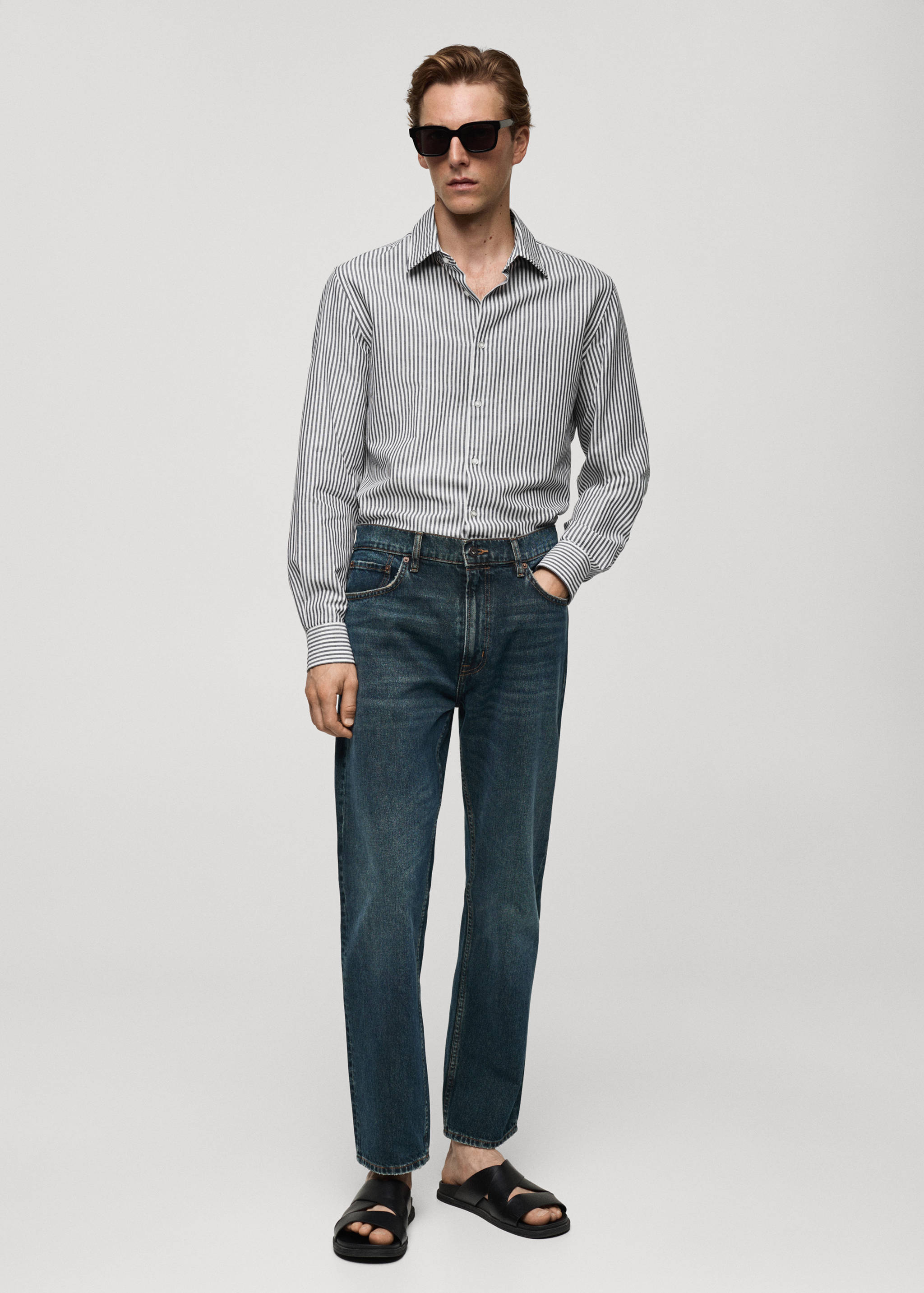 Regular-fit striped cotton-linen shirt - General plane