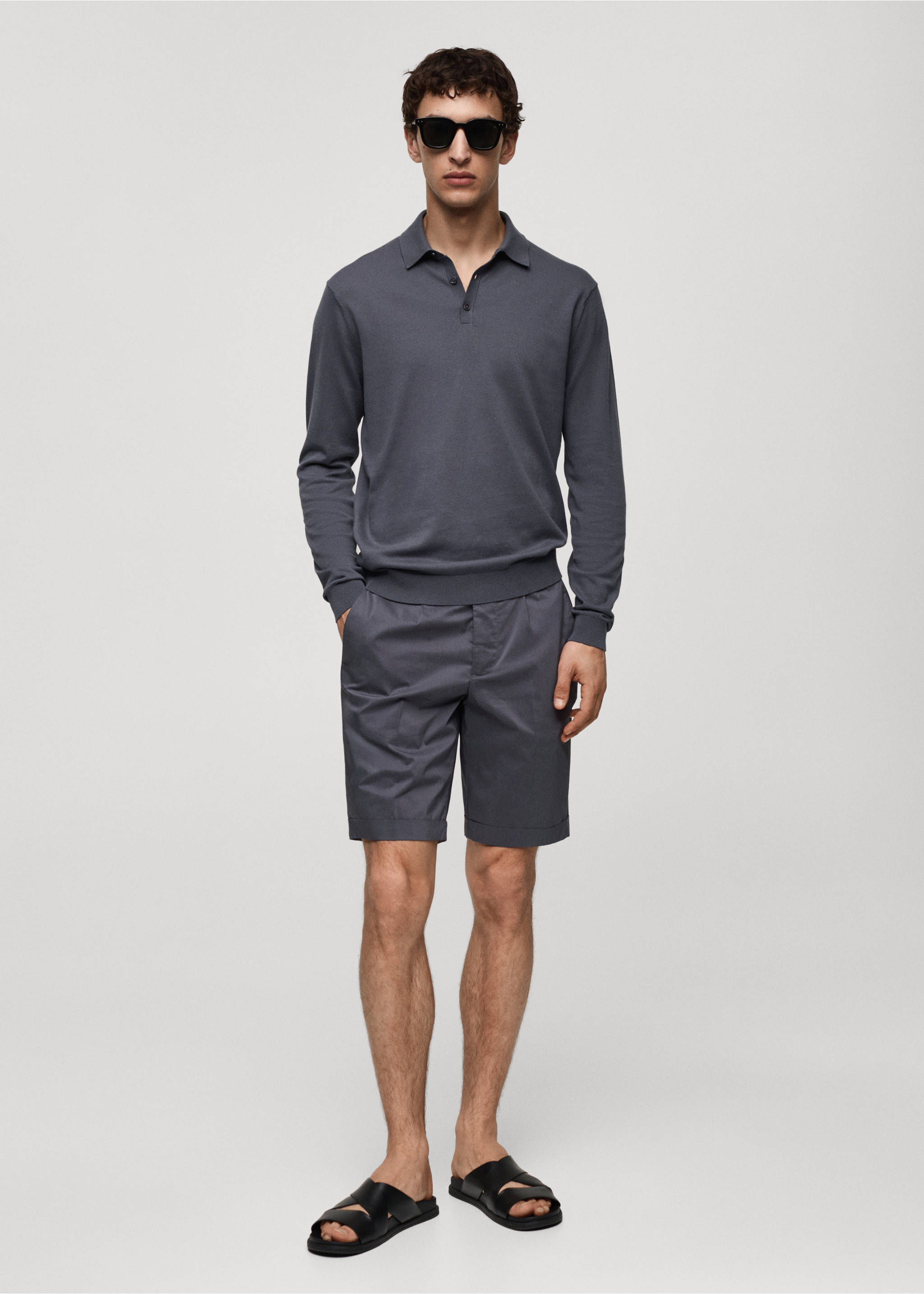 100% cotton knitted polo shirt - General plane, Medium Grey. Ref: 77022539-00.