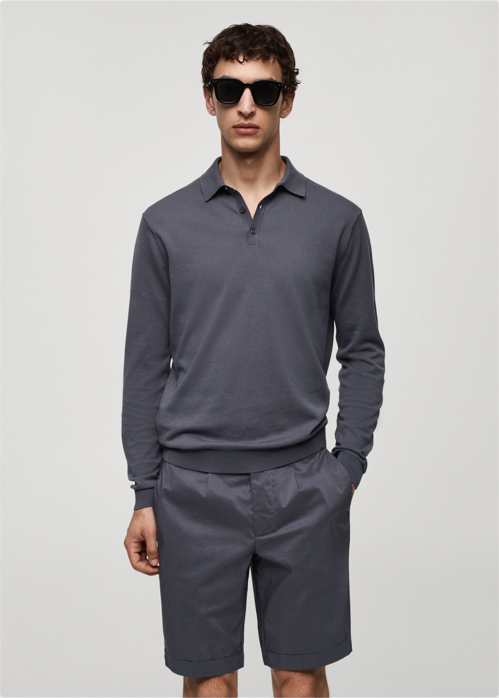 100% cotton knitted polo shirt - Medium plane, Medium Grey. Ref: 77022539-00.