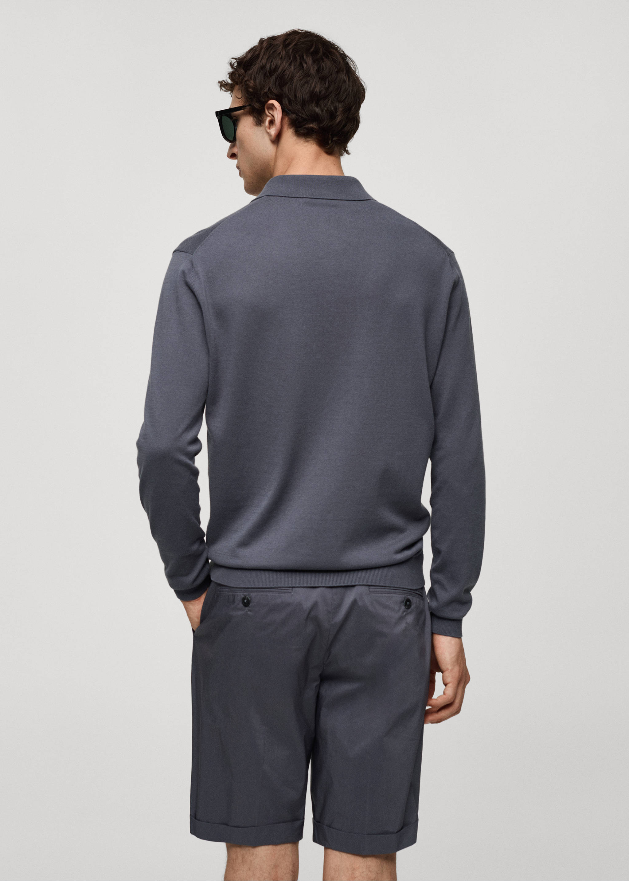 100% cotton knitted polo shirt - Reverse of the article, Medium Grey. Ref: 77022539-00.