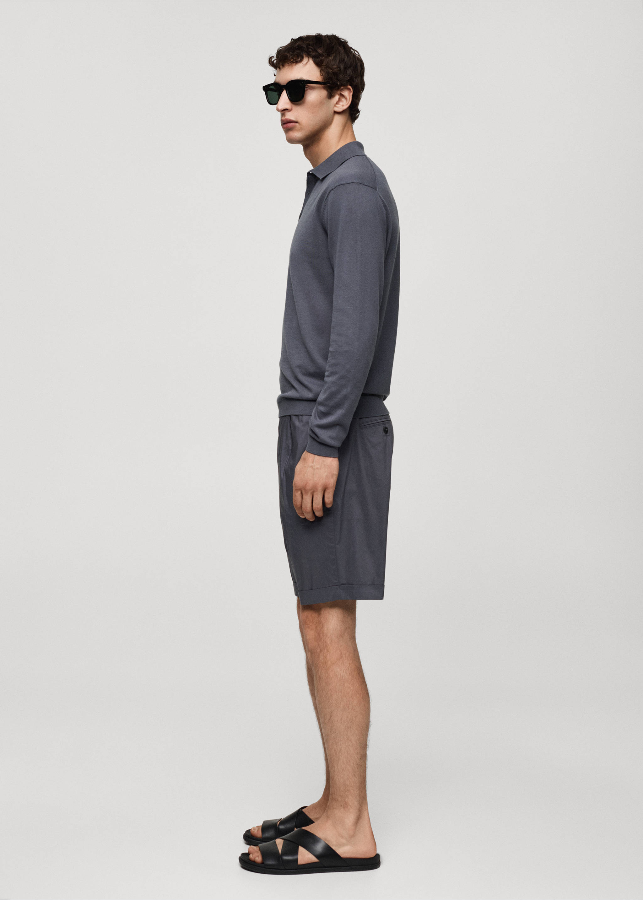 100% cotton knitted polo shirt - Details of the article 2, Medium Grey. Ref: 77022539-00.