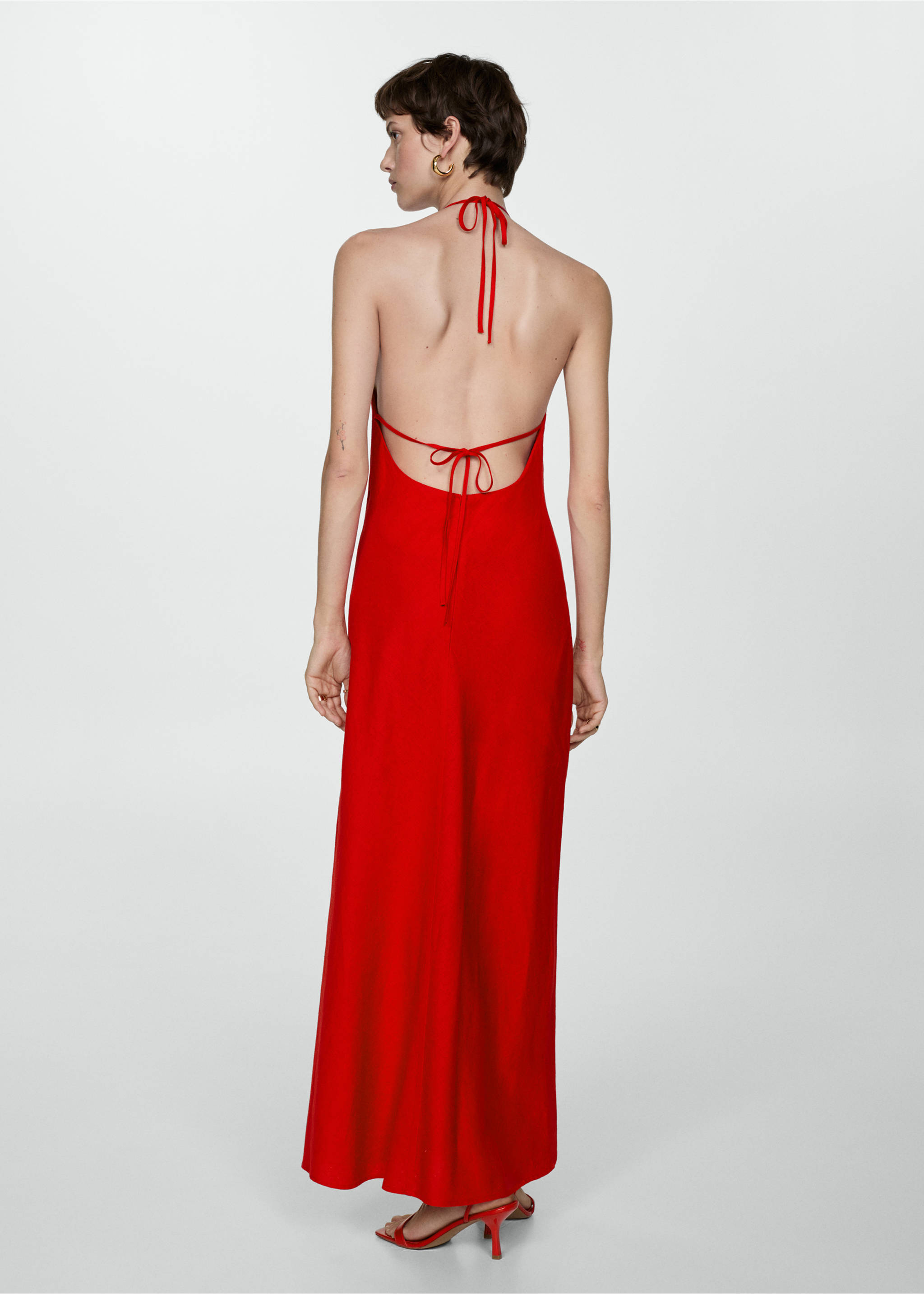 Robe lin emmanchures américaines - Verso de l’article, Rouge. Ref: 77022927-00.