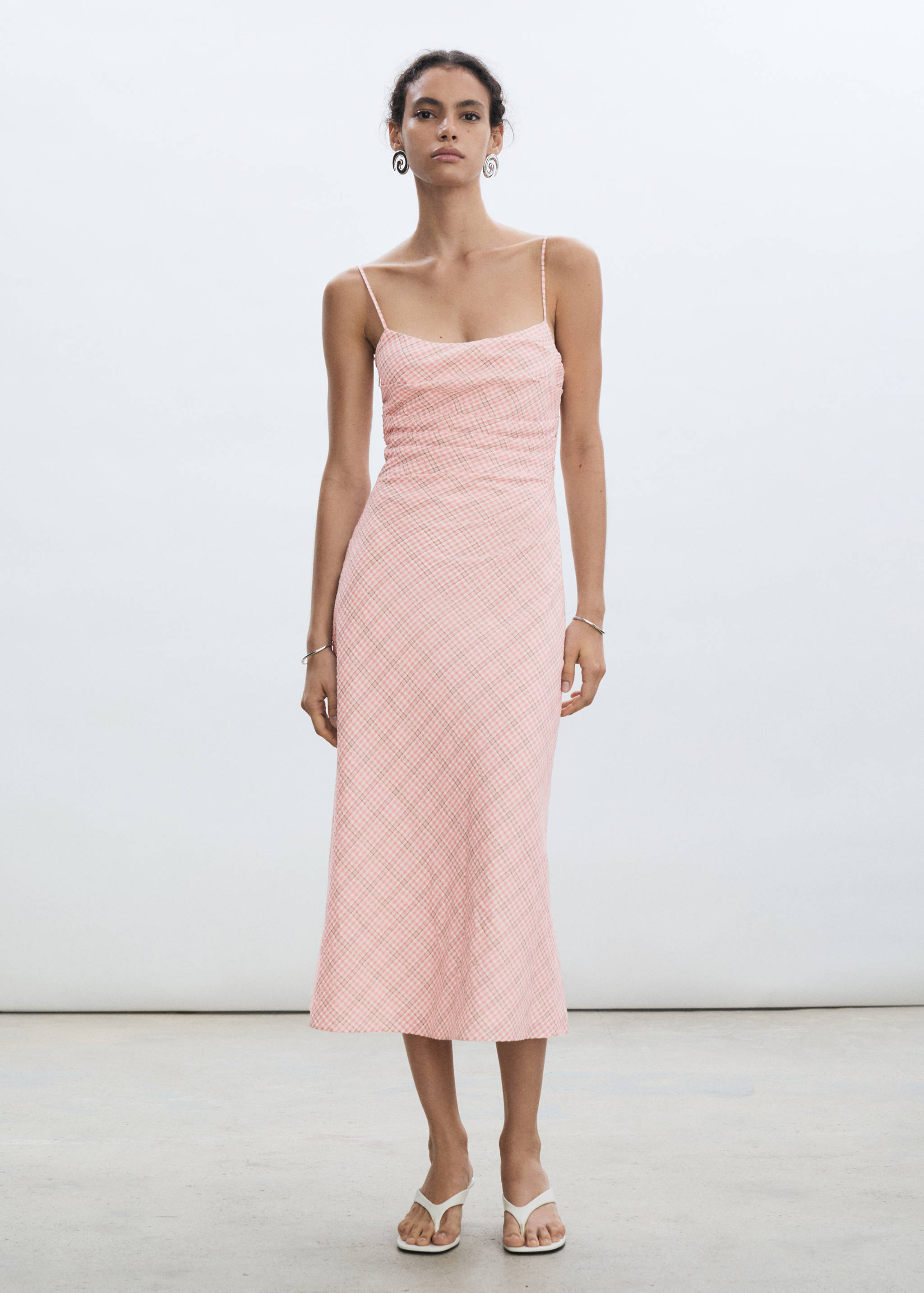 Vestido midi estampado cuadros - Plano general