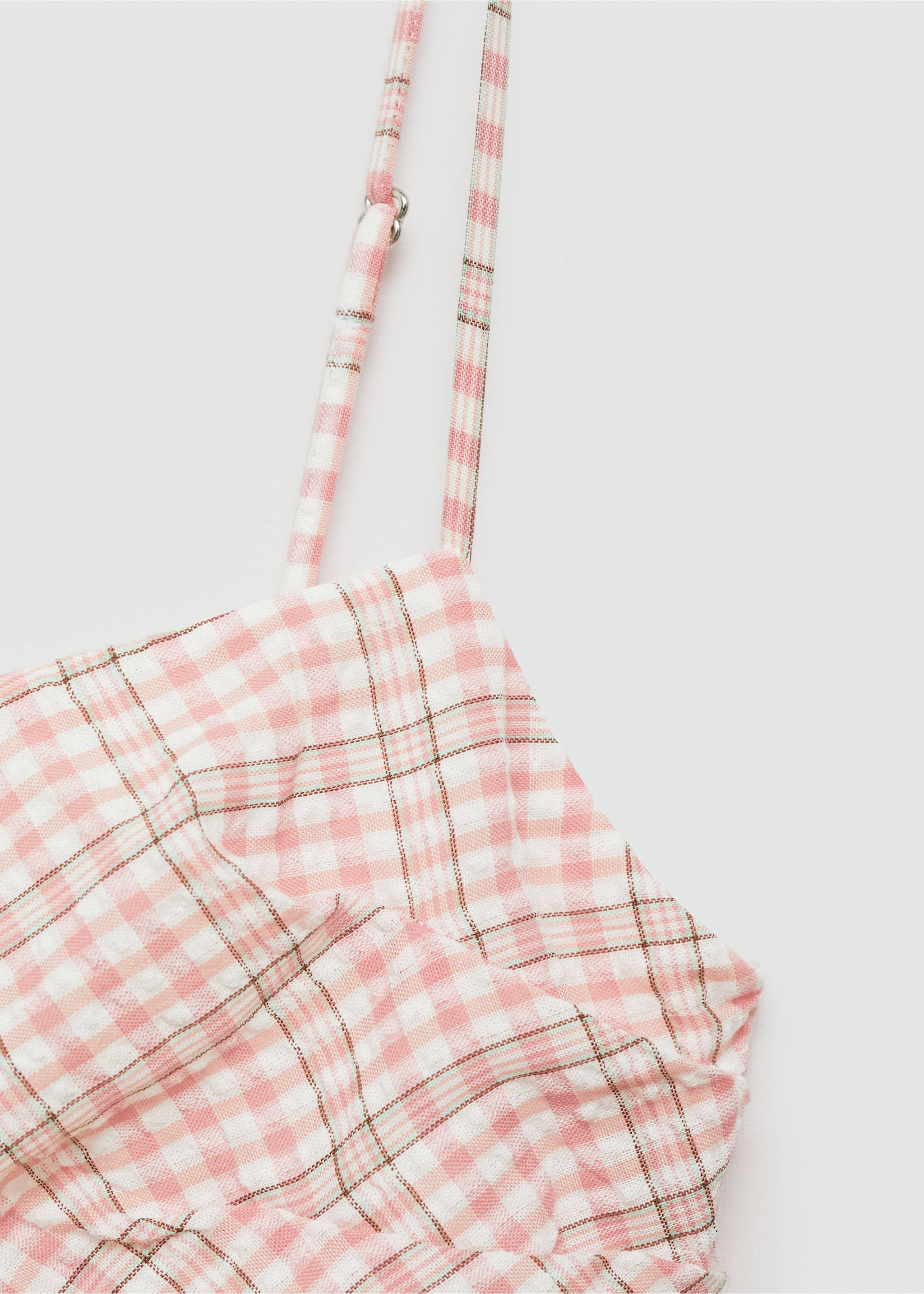 Close-up of a pink and white checkered dress with thin straps., Pastel Pink. Ref: 77022930-00.