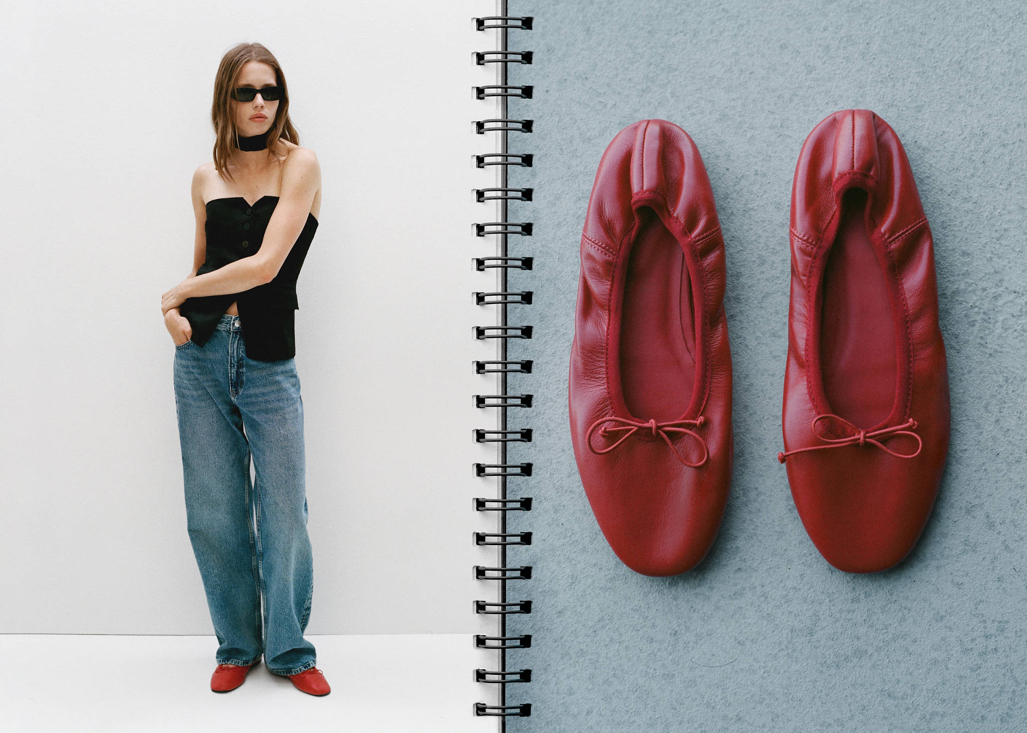 Leather ballet flats with bow - Panoramic plane