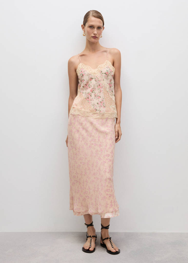 Printed lace top — Ecru