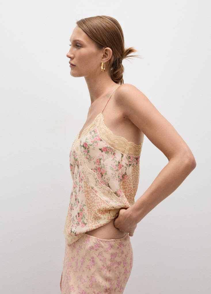 Printed lace top — Ecru
