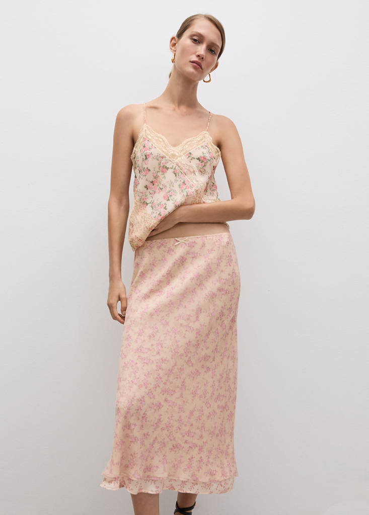 Printed lace top — Ecru