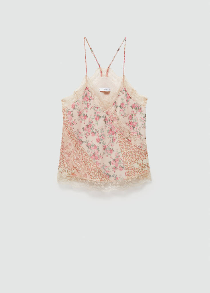 Printed lace top — Ecru
