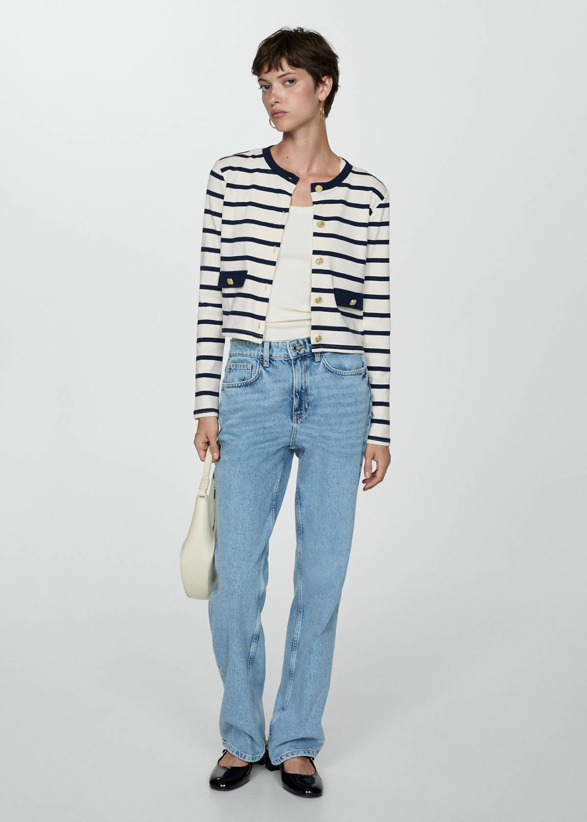 Striped cardigan with buttons — Ecru