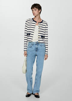 Striped cardigan with buttons — Ecru 2