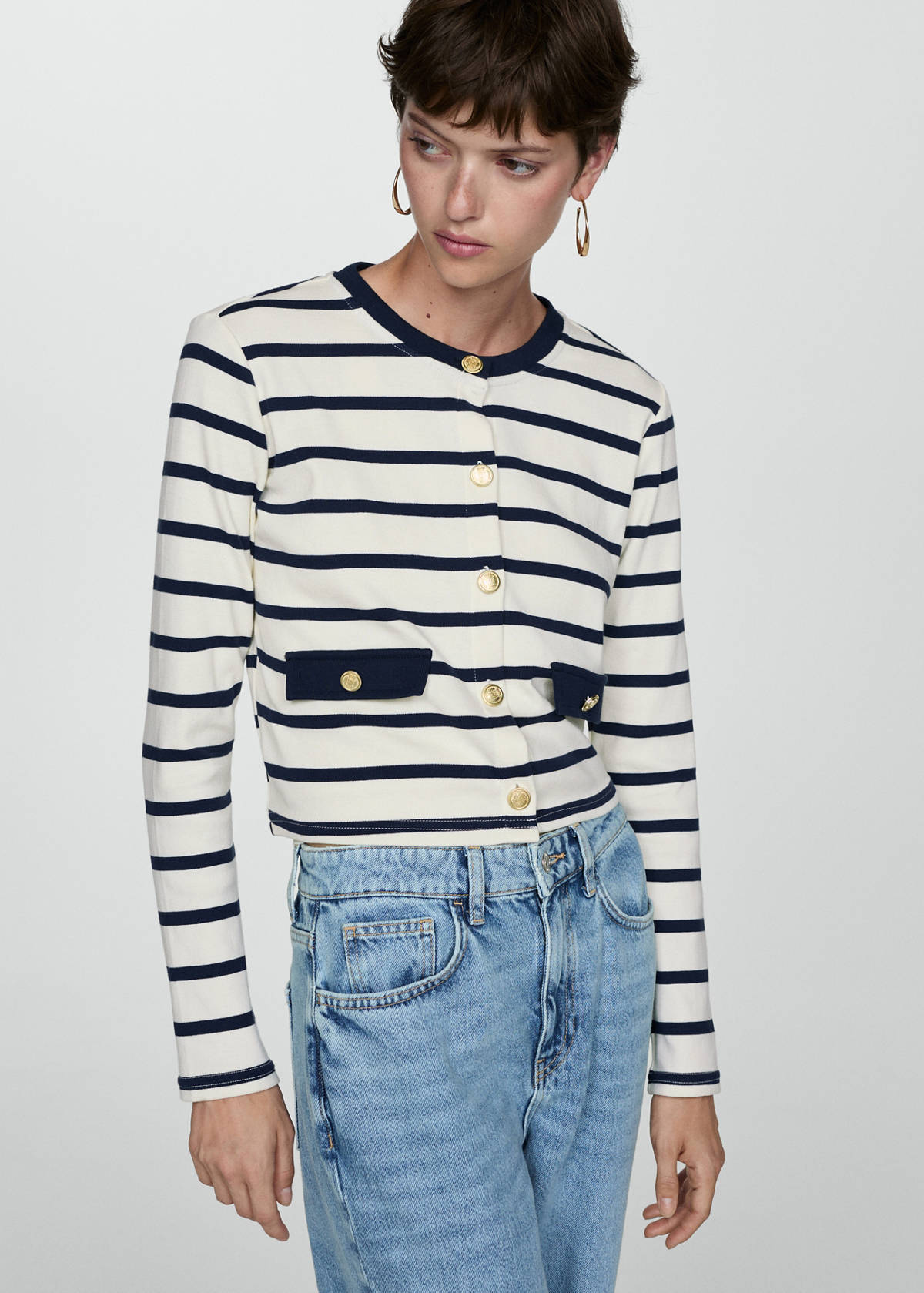 Striped cardigan with buttons — Ecru