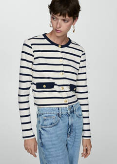 Striped cardigan with buttons — Ecru 1