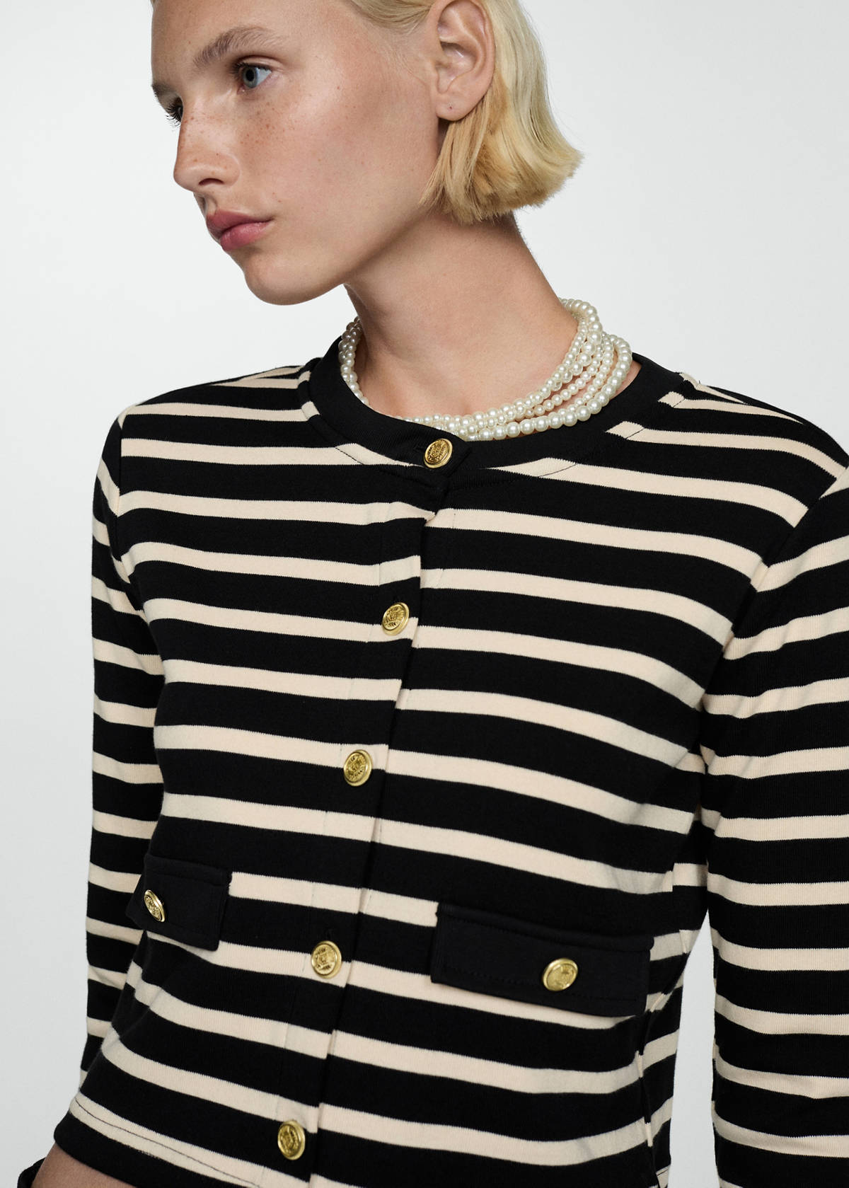Striped cardigan with buttons — Black