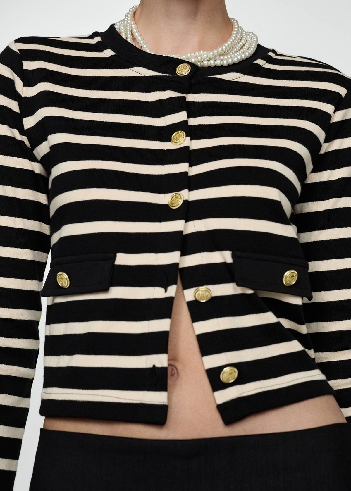 Striped cardigan with buttons — Black