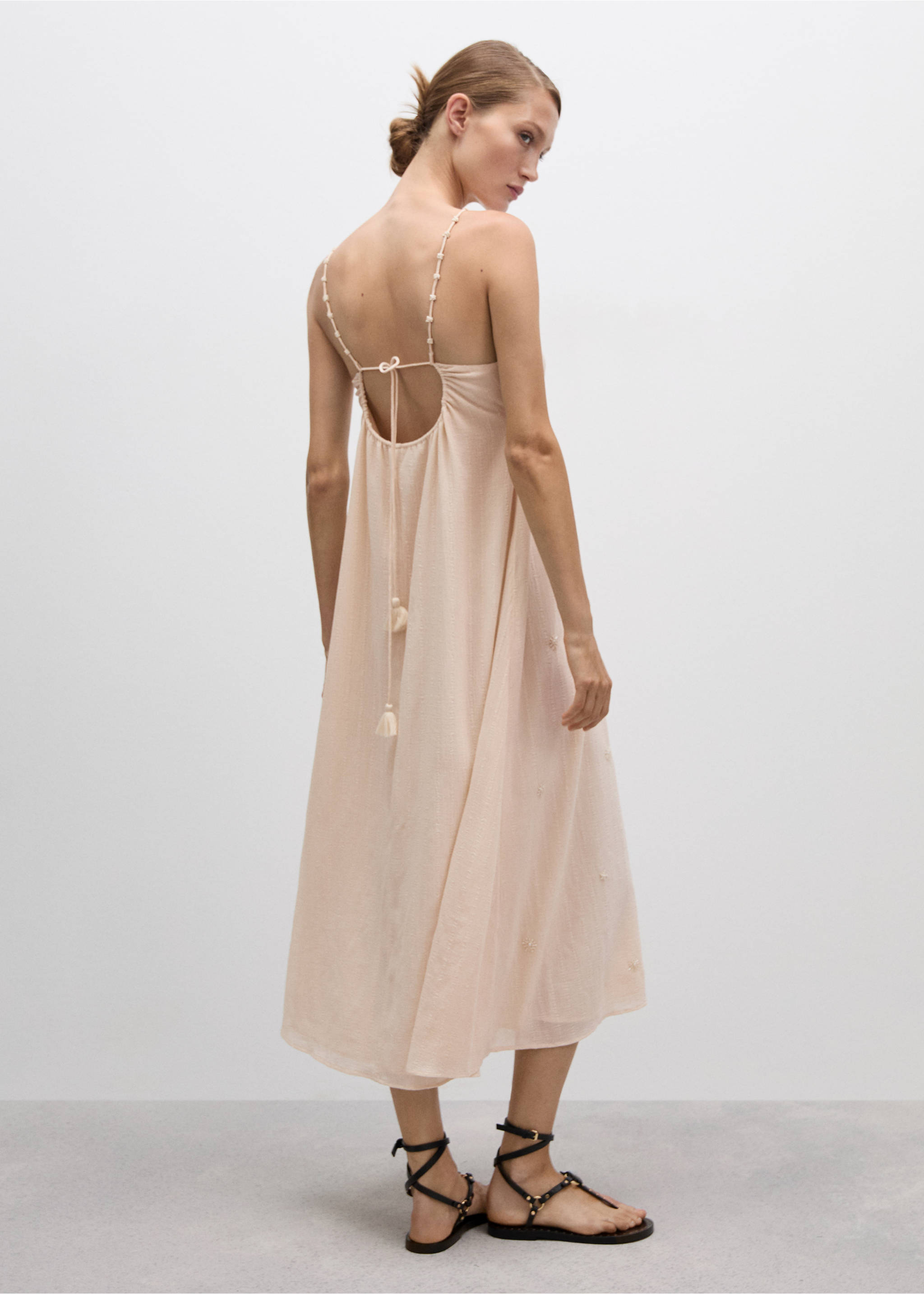Robe bretelles perles - Verso de l’article, Écru. Ref: 77024041-00.
