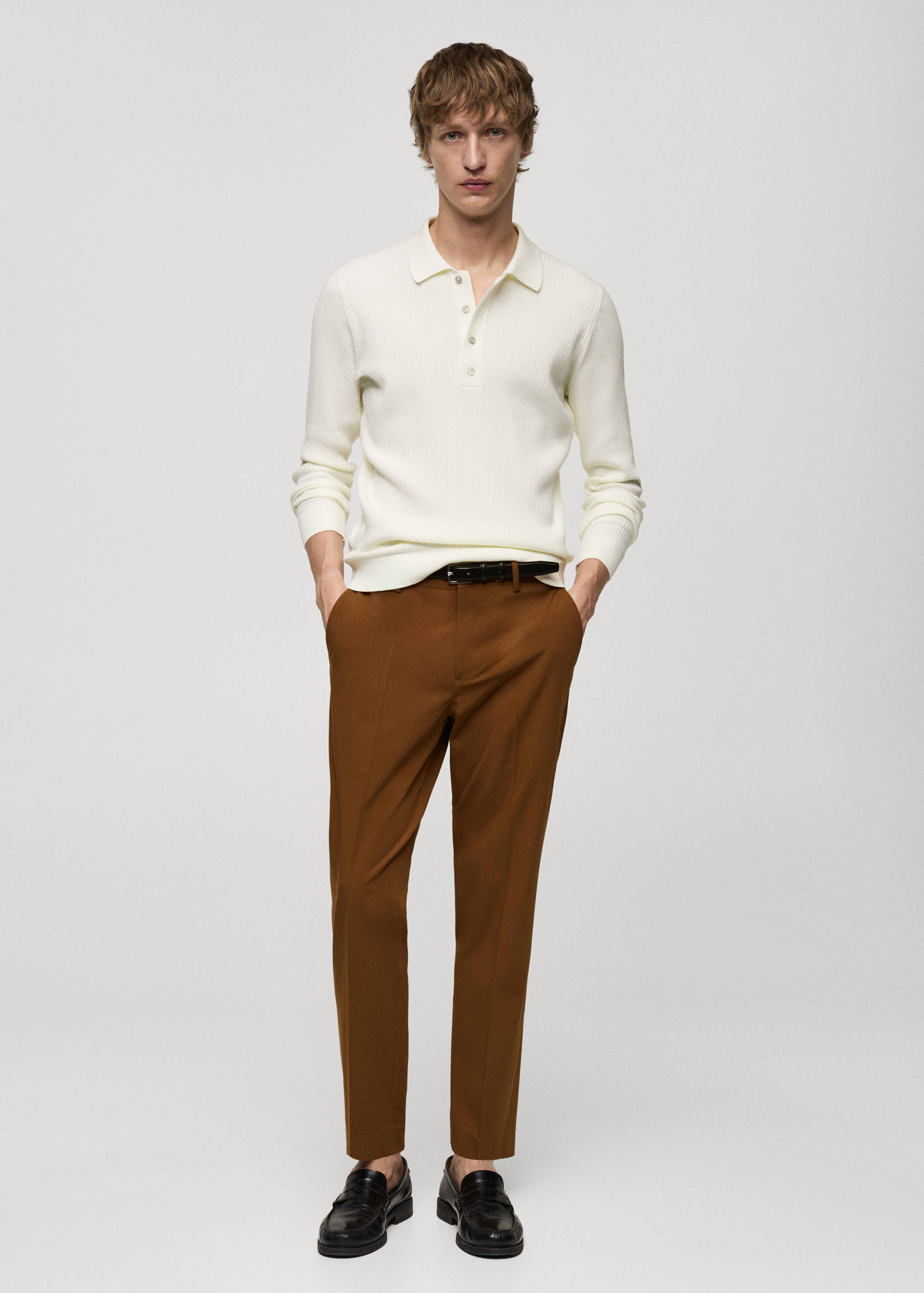 Cotton-blend ribbed polo sweater - General plane