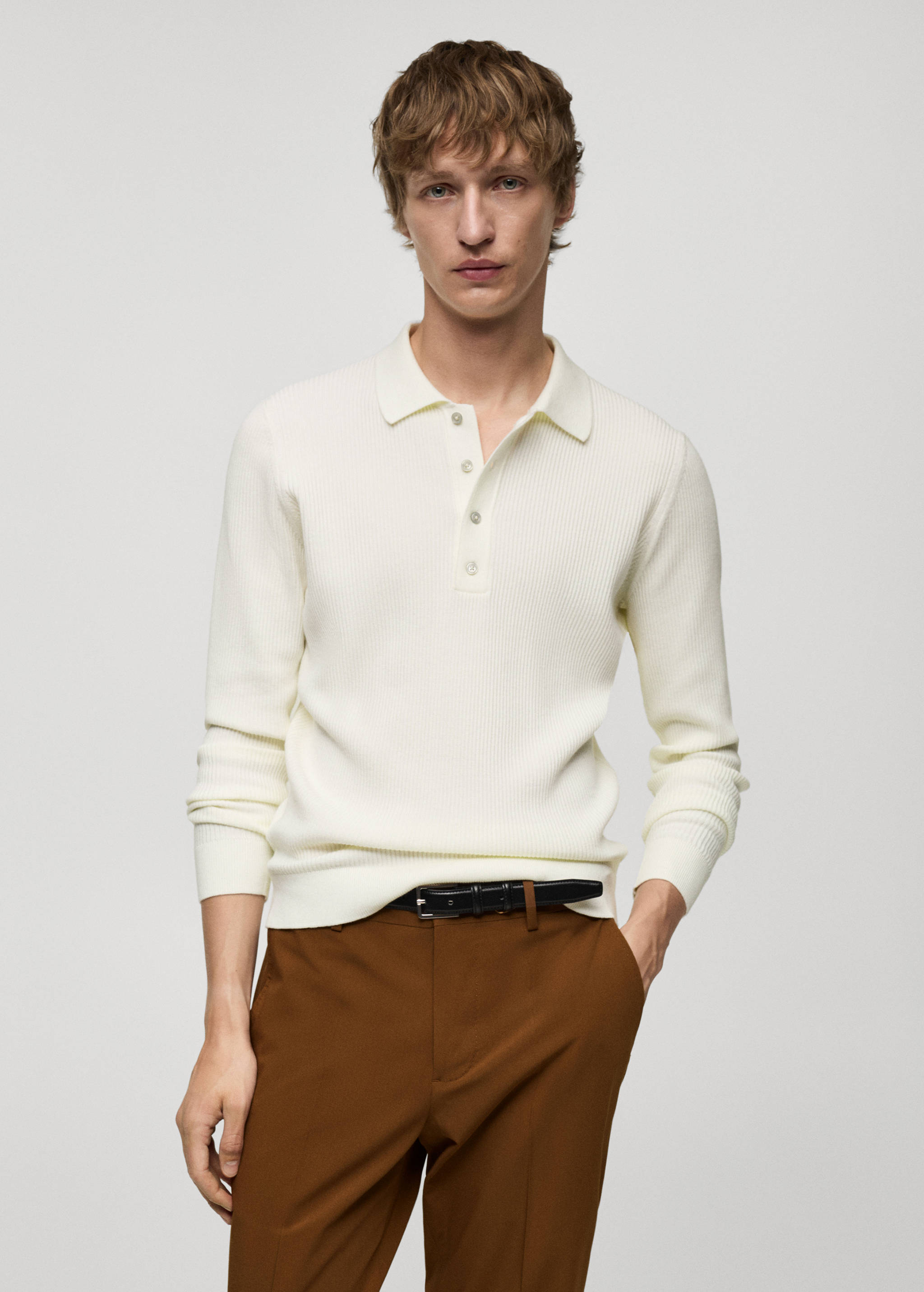Cotton-blend ribbed polo sweater - Medium plane