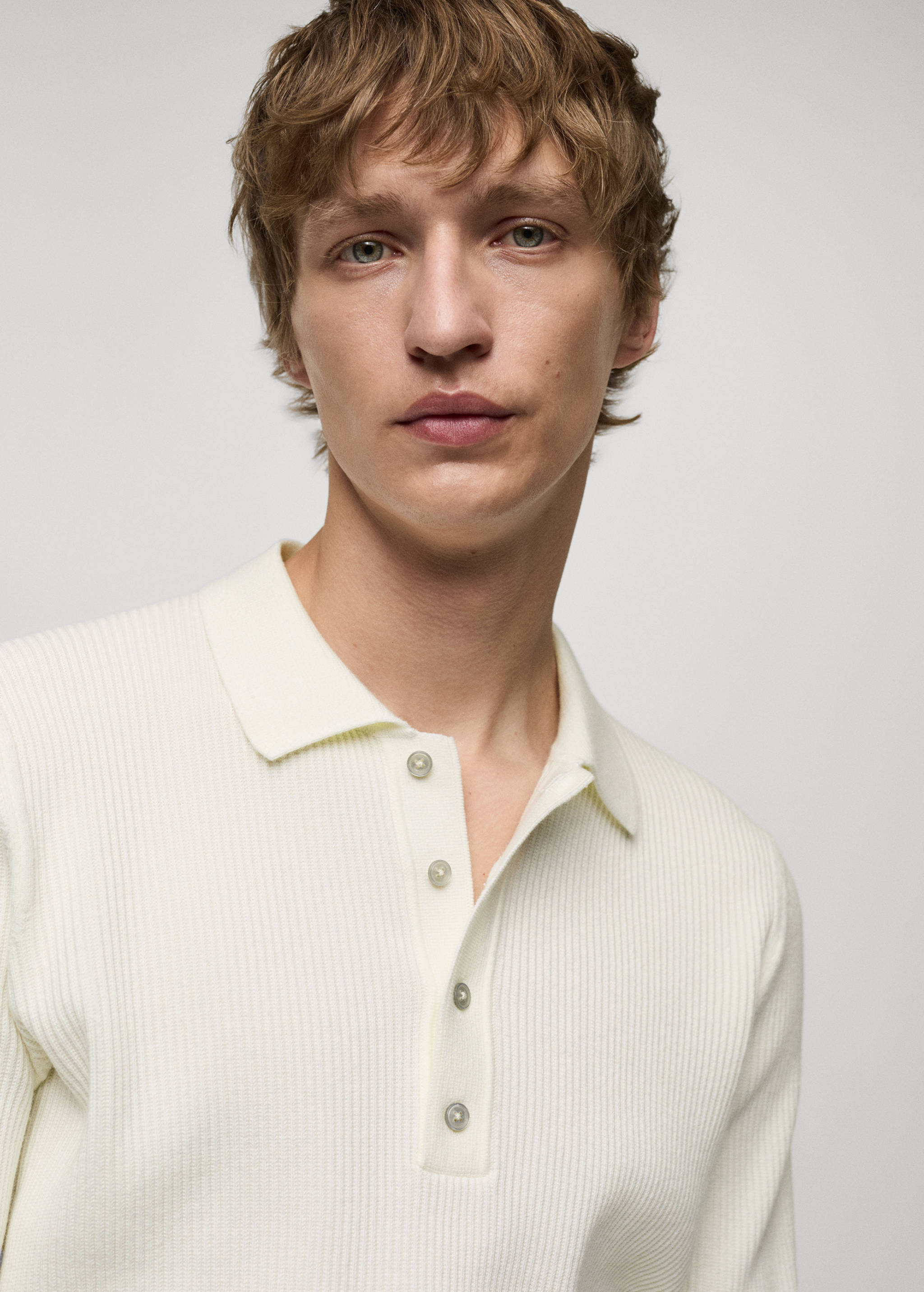 Cotton-blend ribbed polo sweater - Details of the article 1