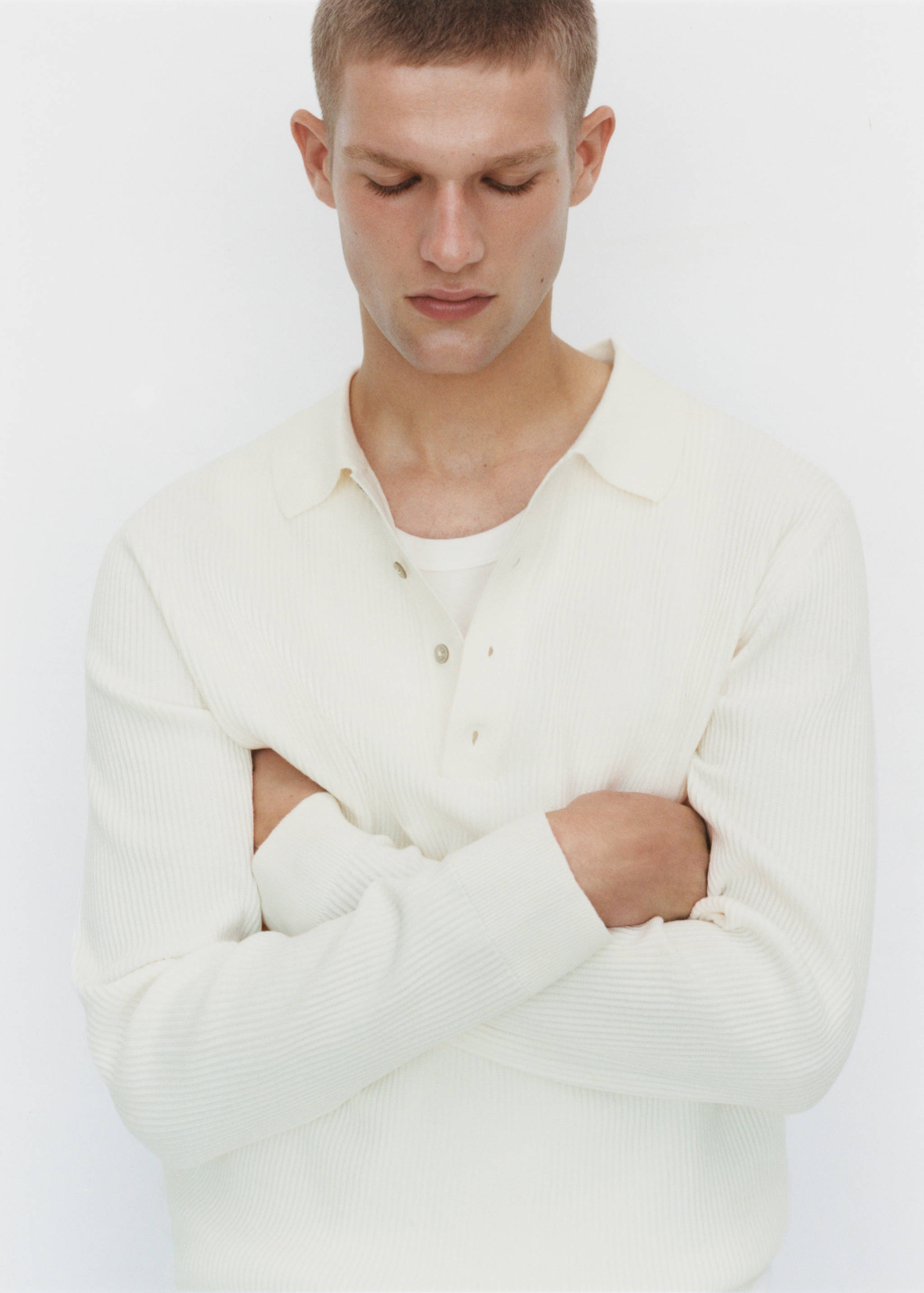 Cotton-blend ribbed polo sweater - Details of the article 5