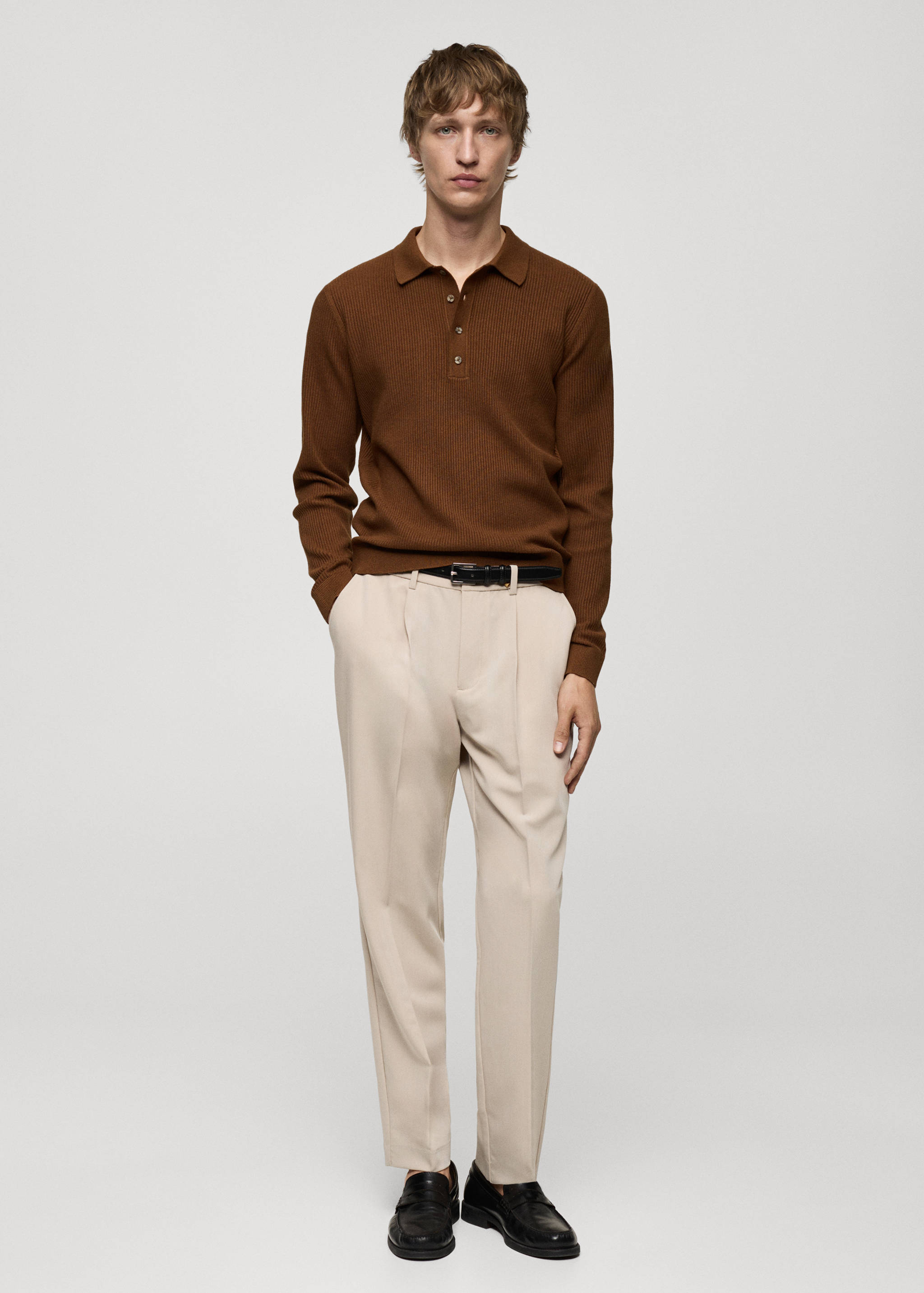 Cotton-blend ribbed polo sweater - General plane