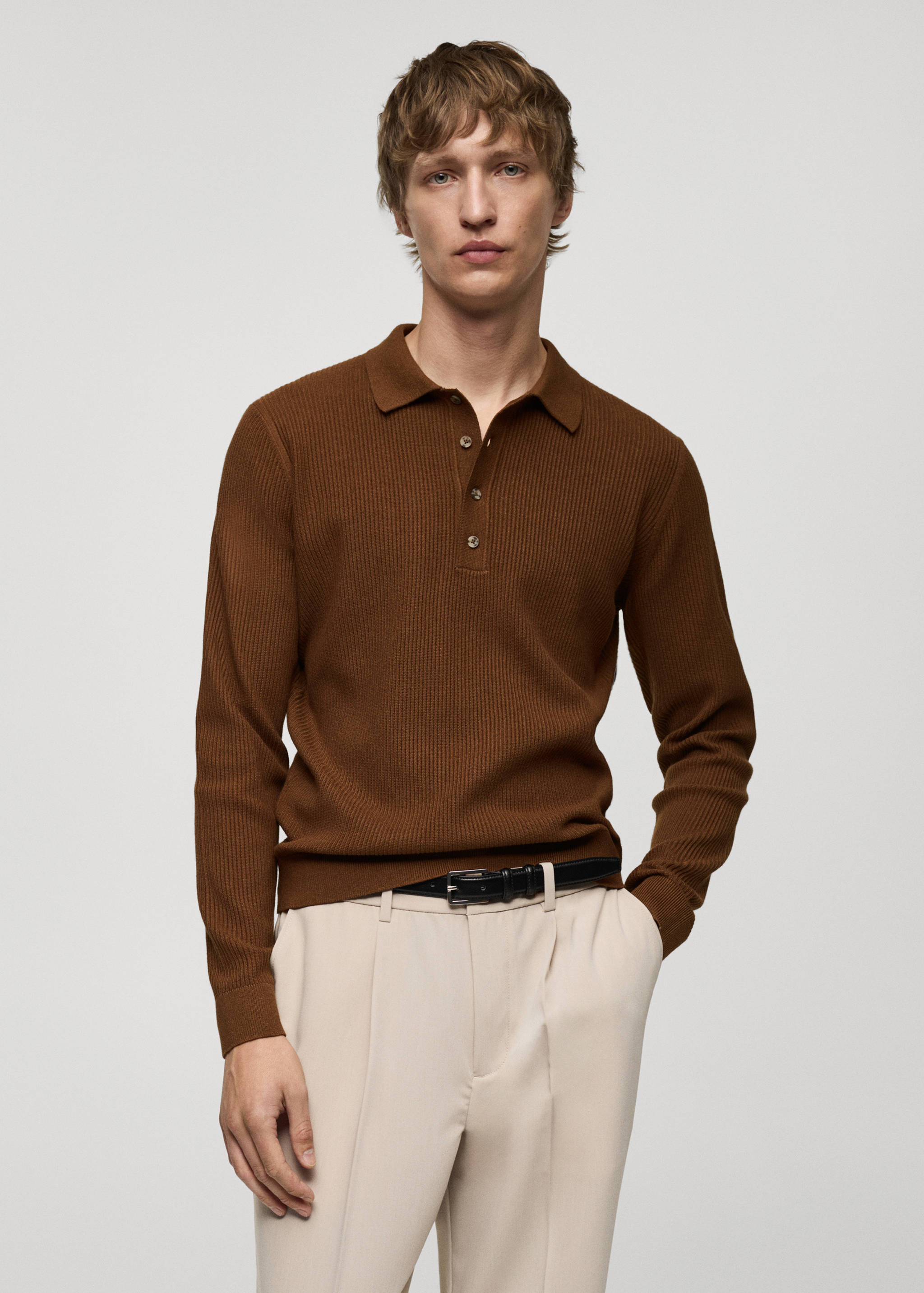 Cotton-blend ribbed polo sweater - Medium plane