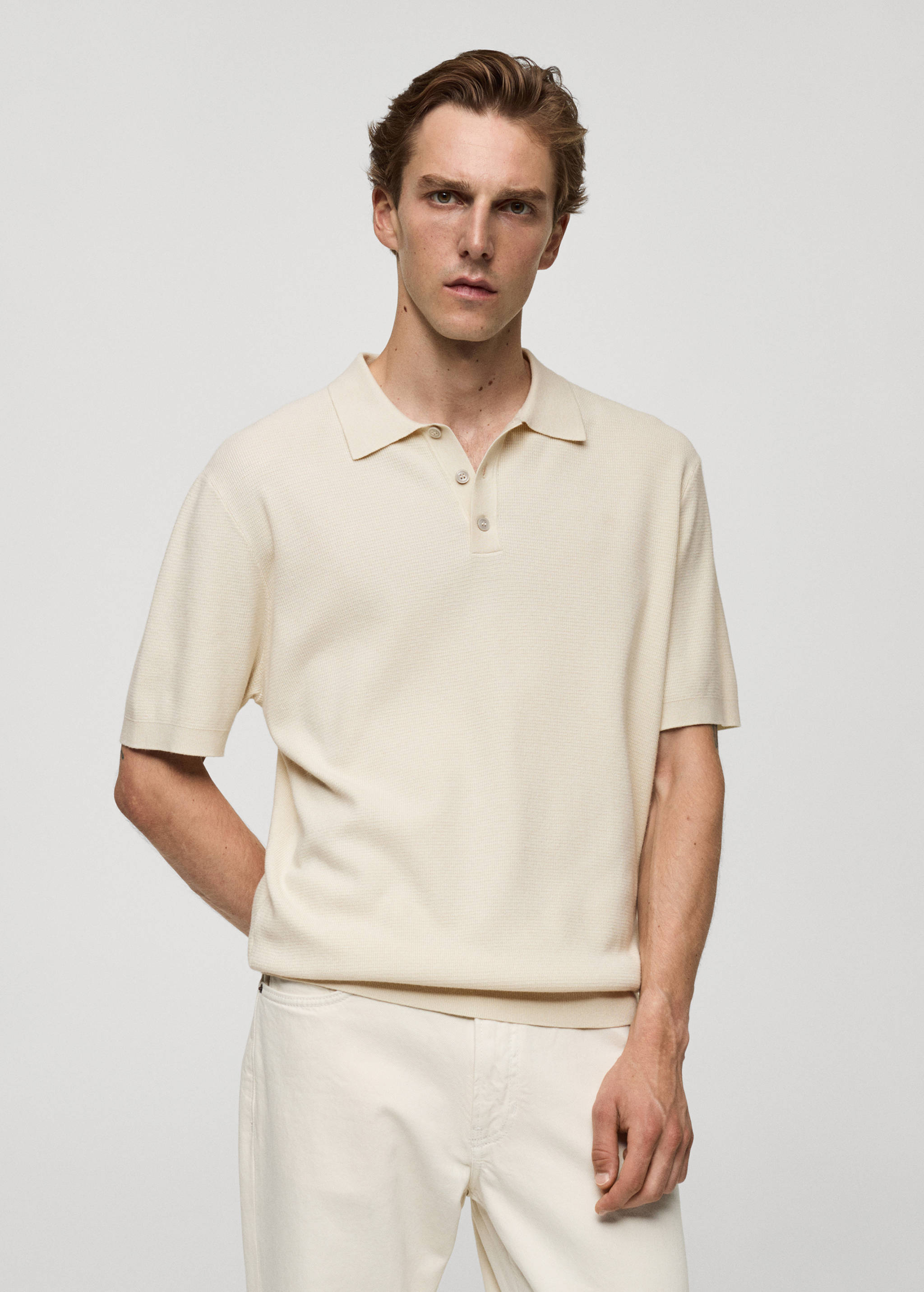 Structured fine-knit polo shirt - Medium plane
