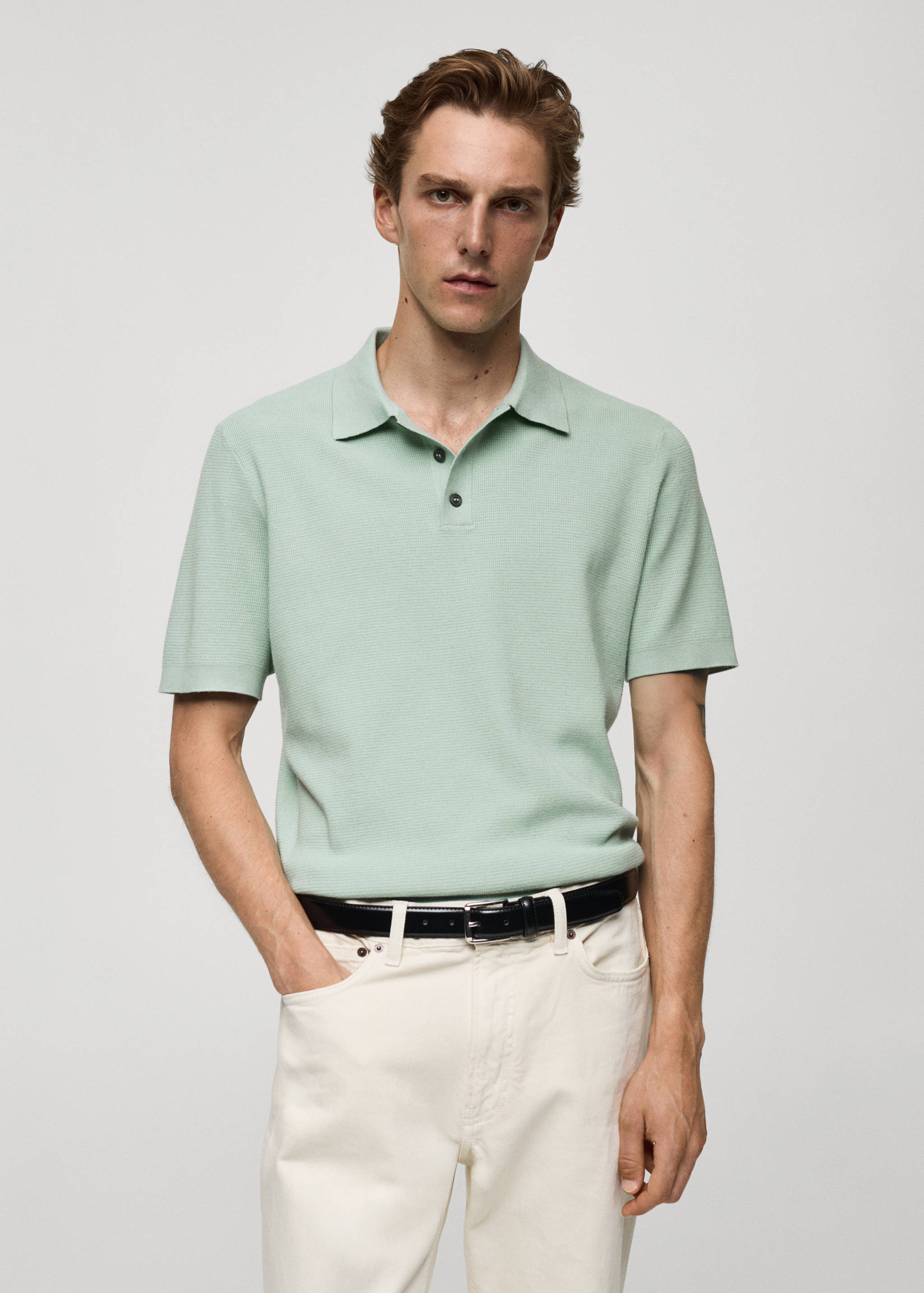 Structured fine-knit polo shirt - Medium plane