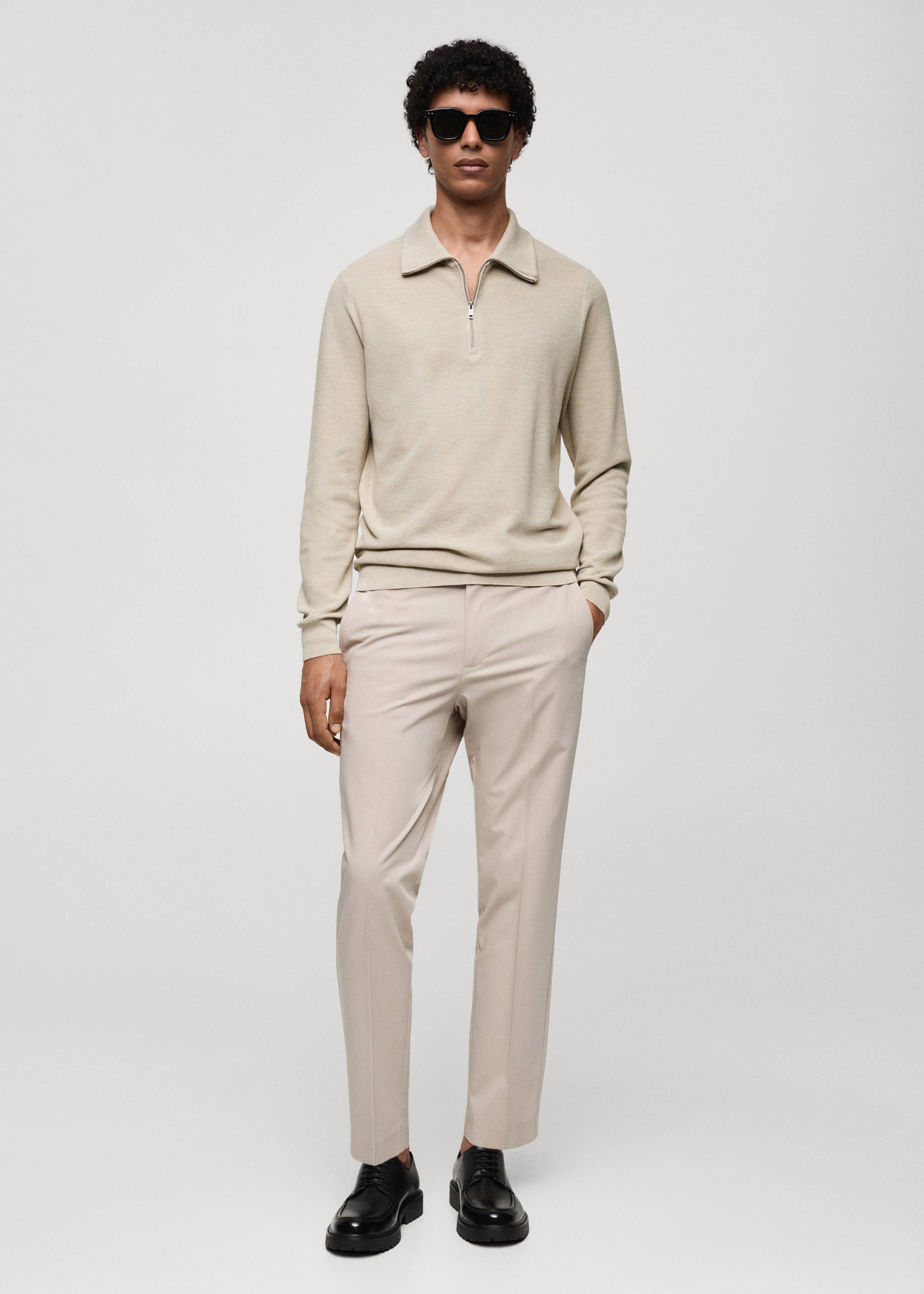 Pull-over structuré col polo zippé - Plan général