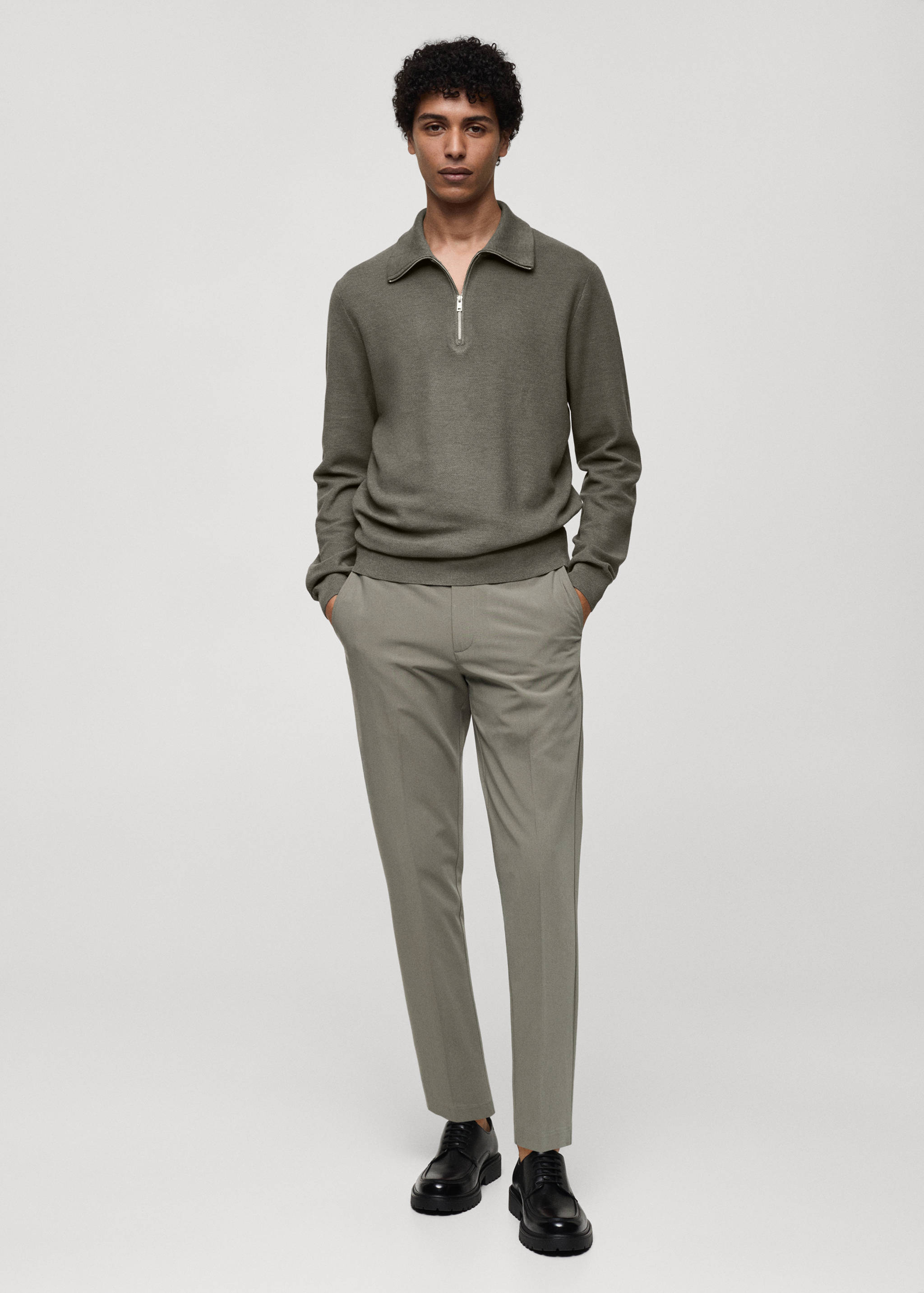 Pull-over structuré col polo zippé - Plan général