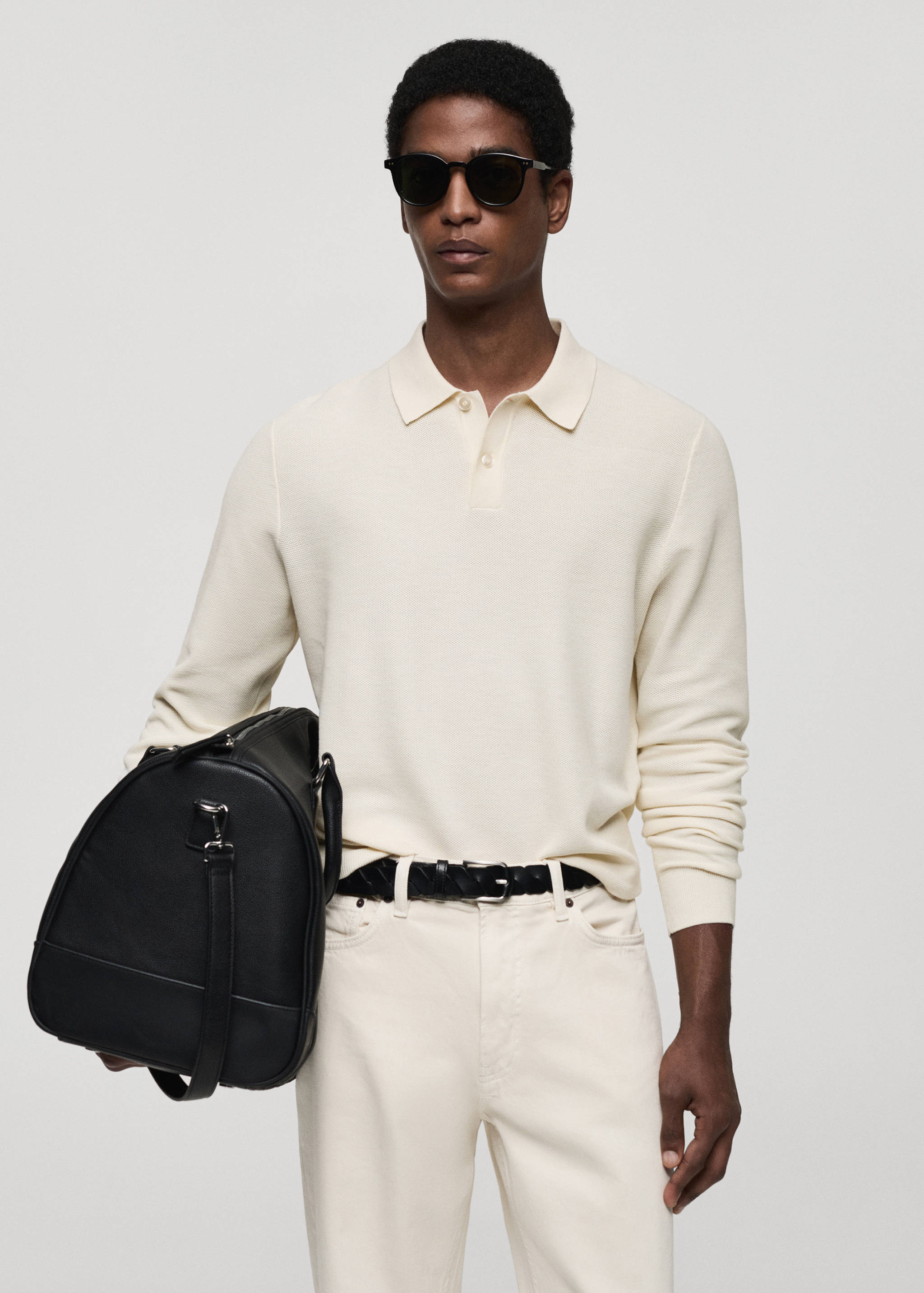 Knitted structured polo sweater - Medium plane