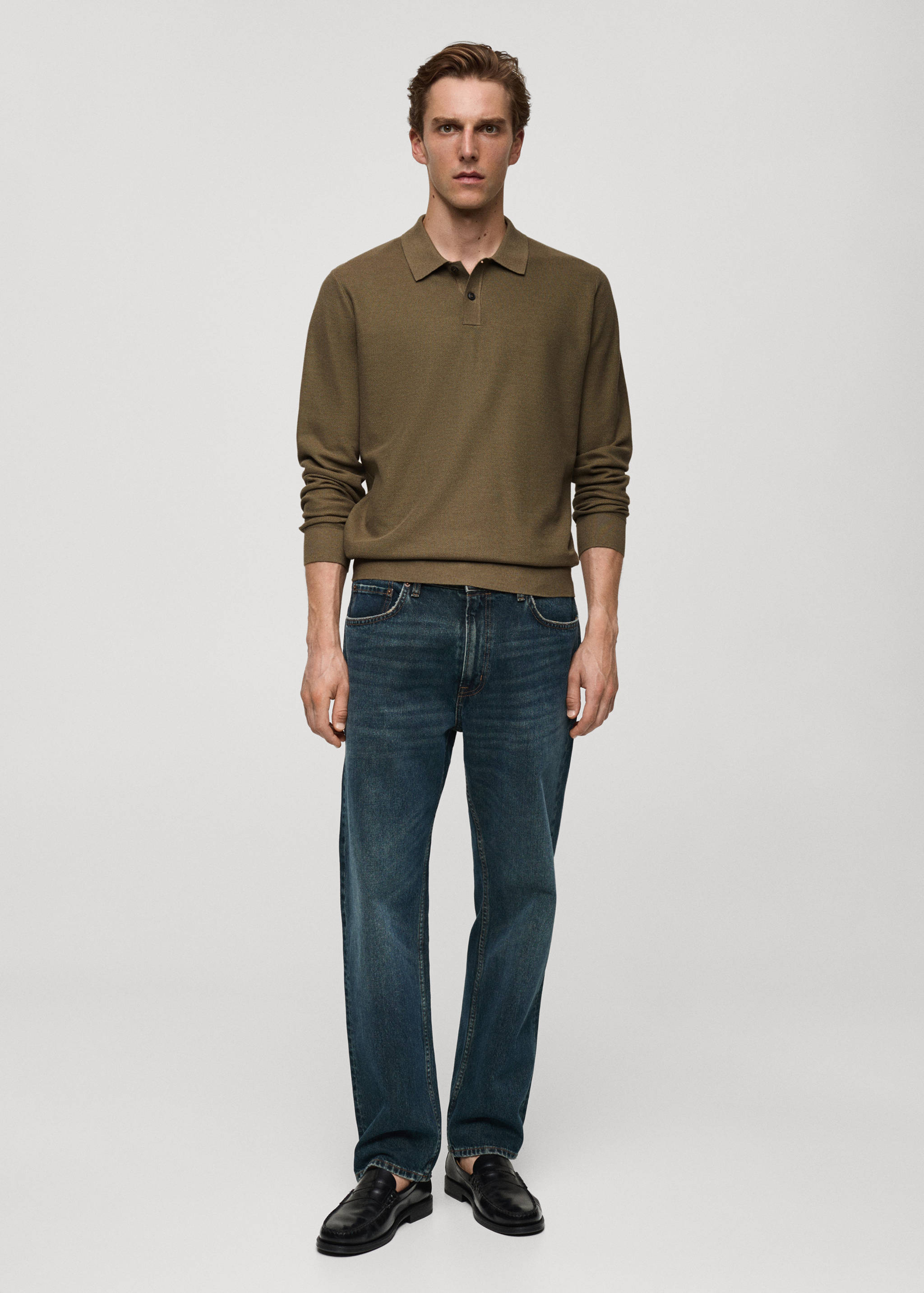 Knitted structured polo sweater - General plane
