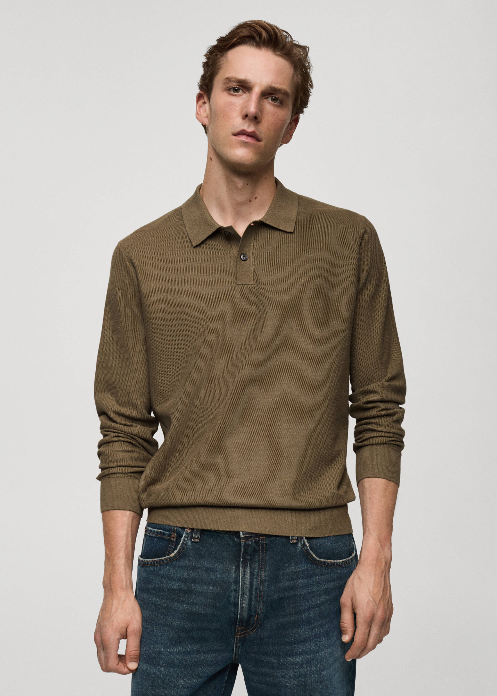 Knitted structured polo sweater - Medium plane