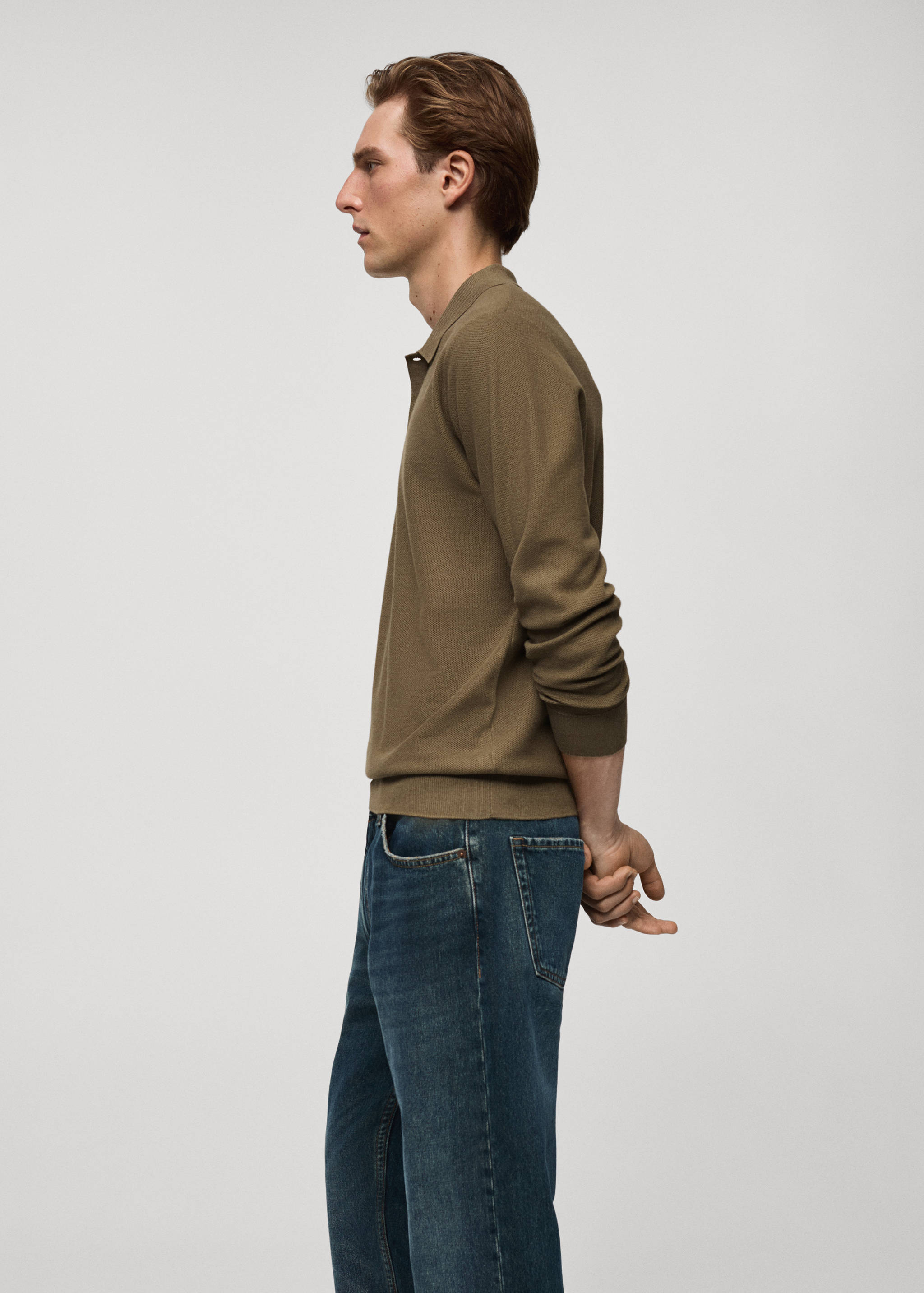 Knitted structured polo sweater - Details of the article 2