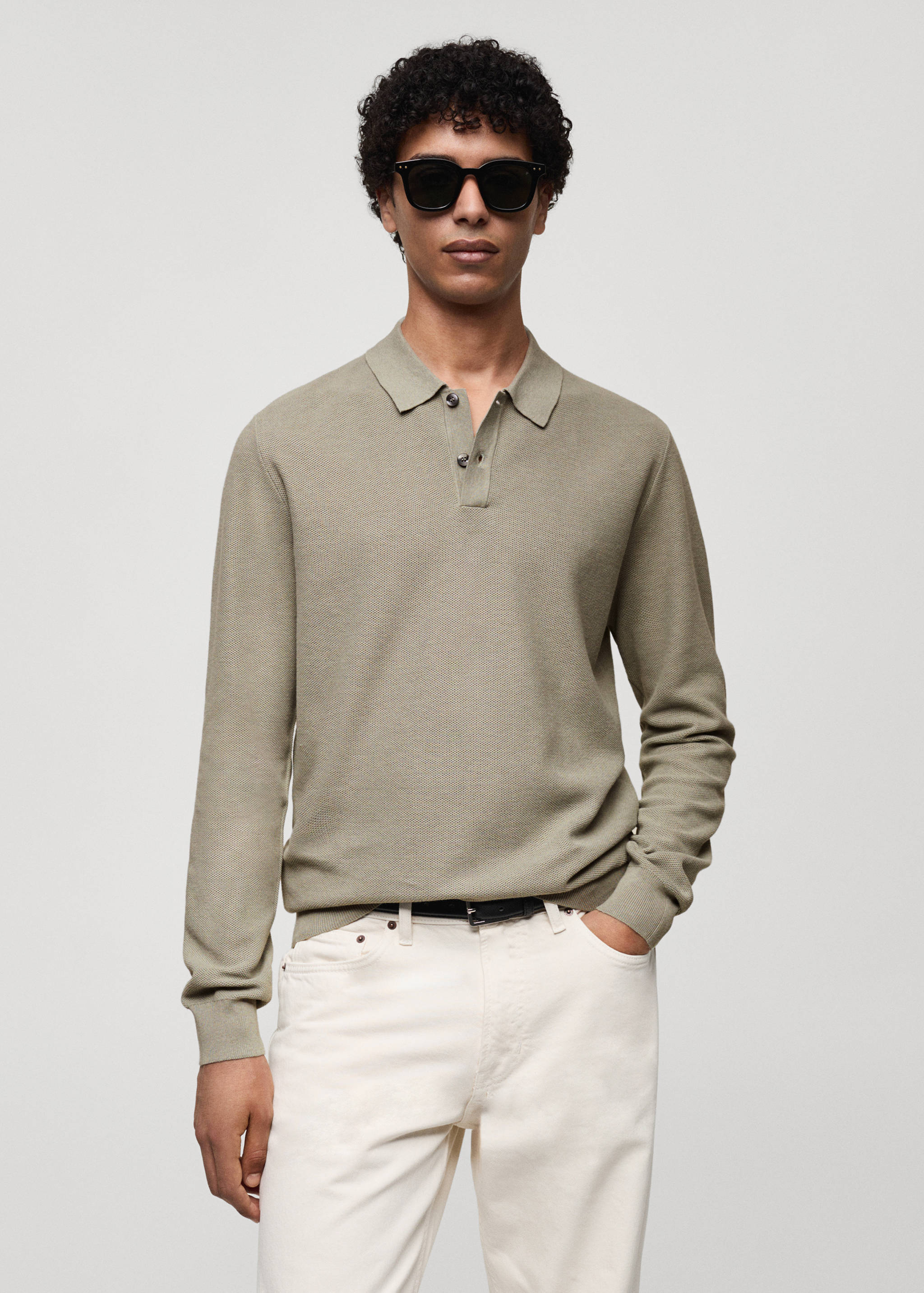 Knitted structured polo sweater - Medium plane