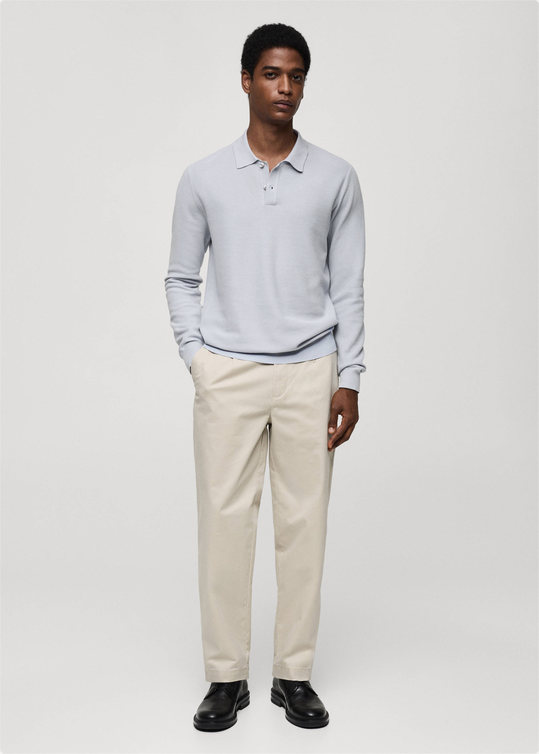 Knitted structured polo sweater - General plane